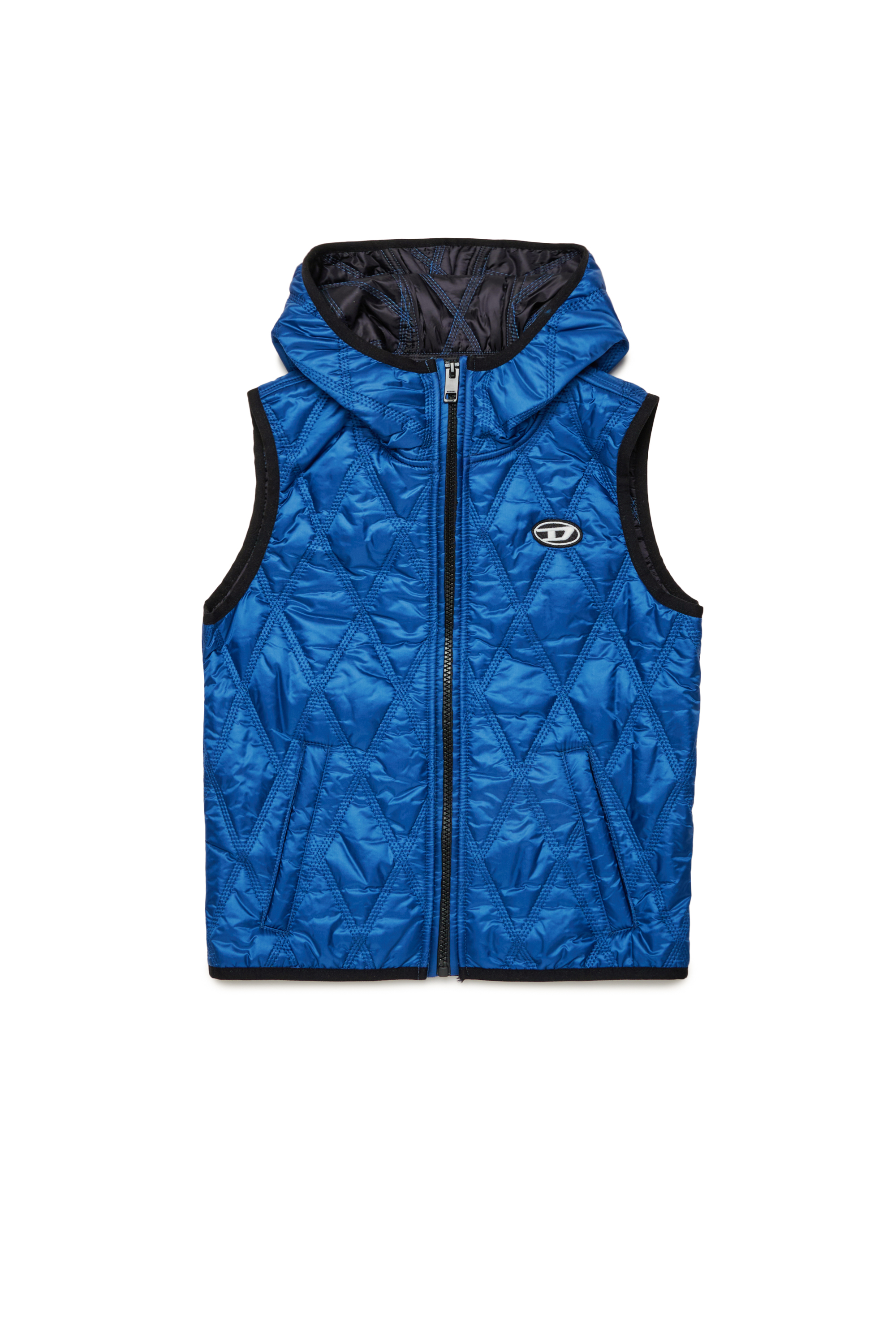 Diesel - JFOKKLOGO, Unisex Hooded quilted nylon vest in Blue - Image 1