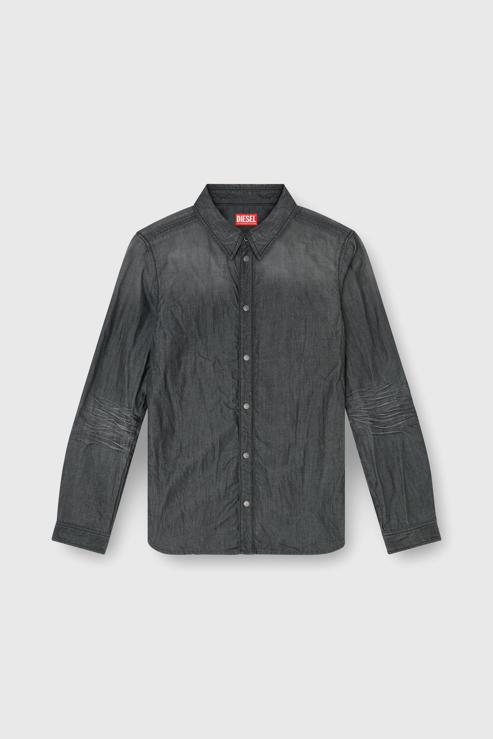 Diesel - D-SYNAR-FSJ2, Man's Shirt in creased denim in Dark grey - 1