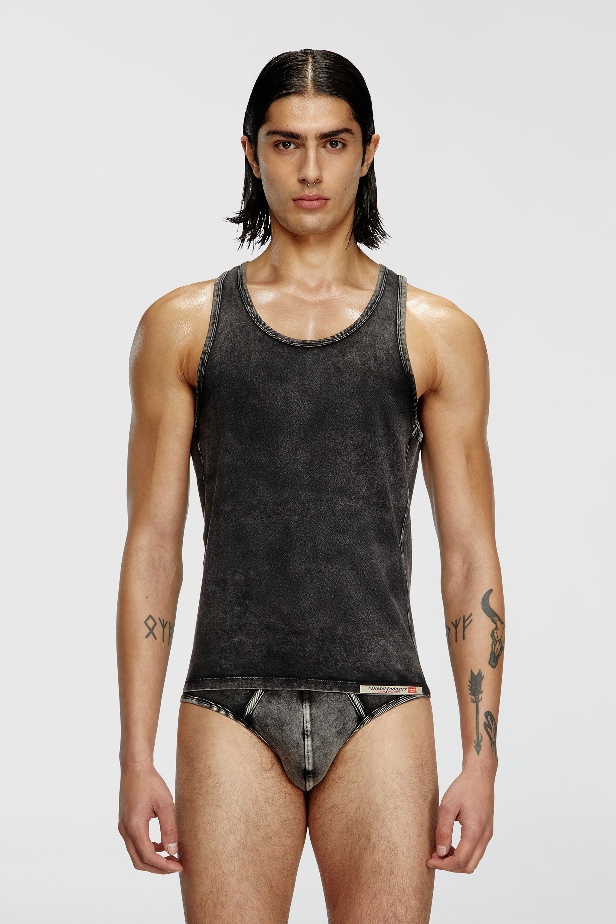 Diesel - WALTY-DNM, Man's Denim-effect tank top in Black - 3