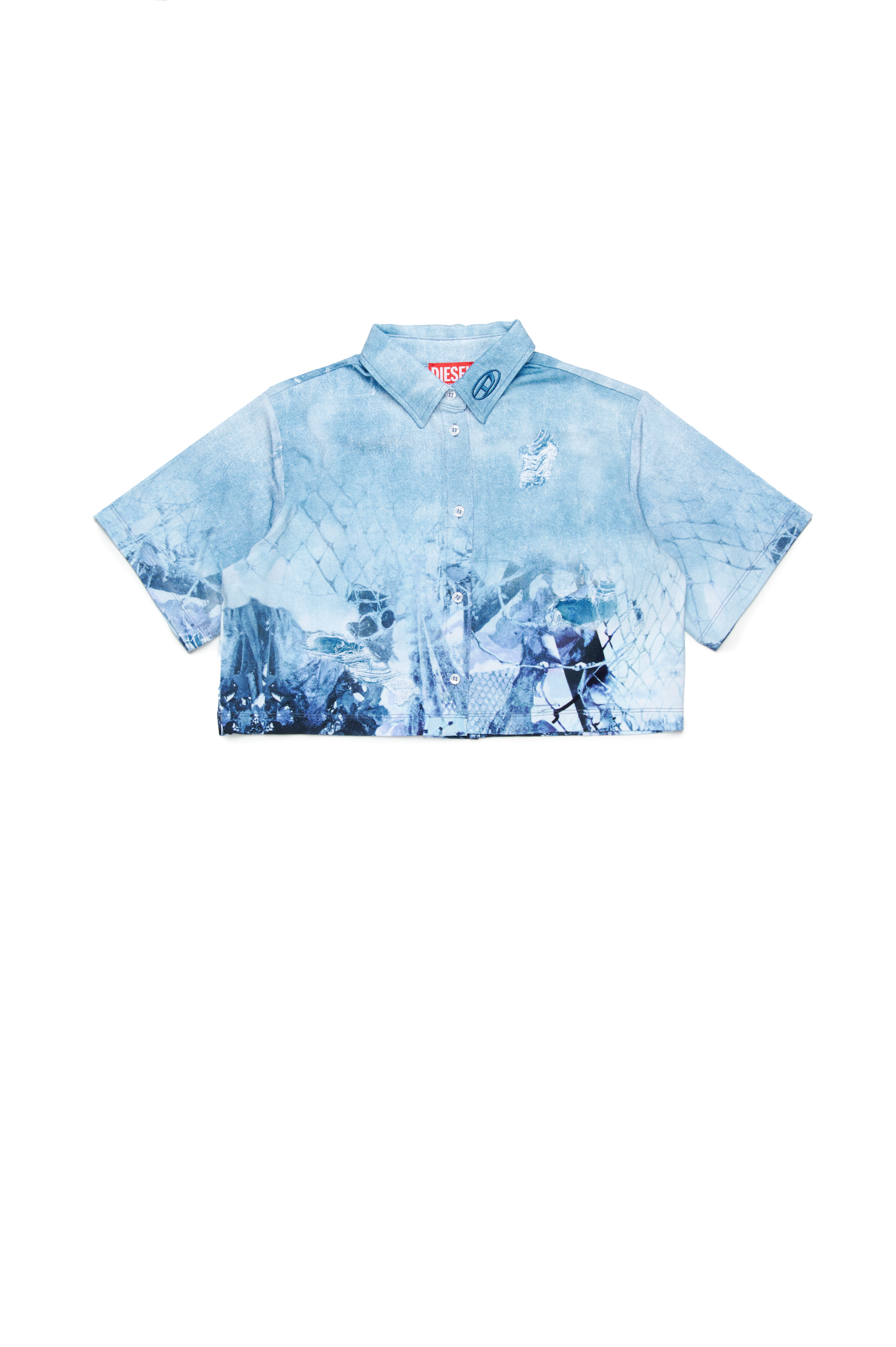 Diesel - CERDY, Woman's Cropped shirt with Camouflower print in Light Blue - 1