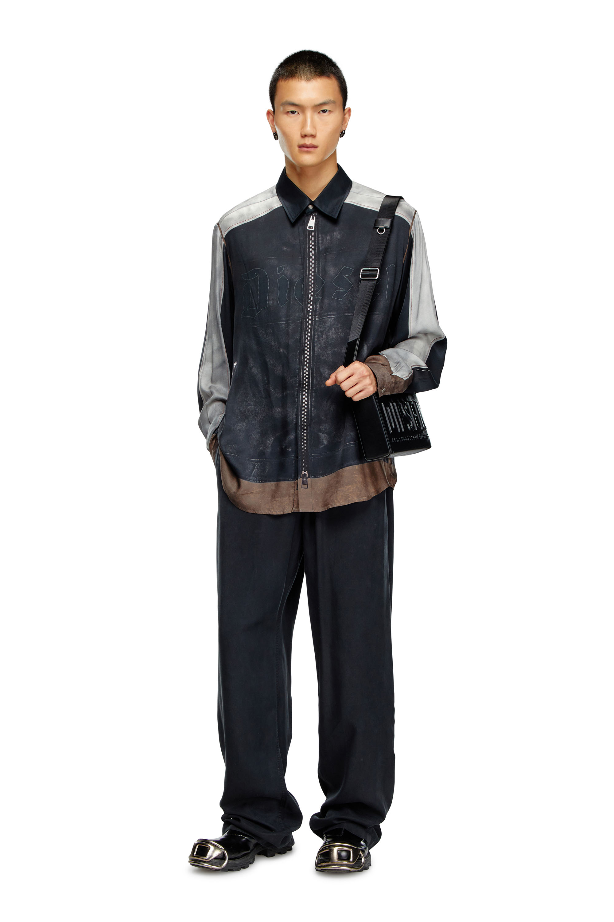 P-DREYER-C, Black Diesel - P-DREYER-C, Man's Drawstring pants in faded twill in Black - 1