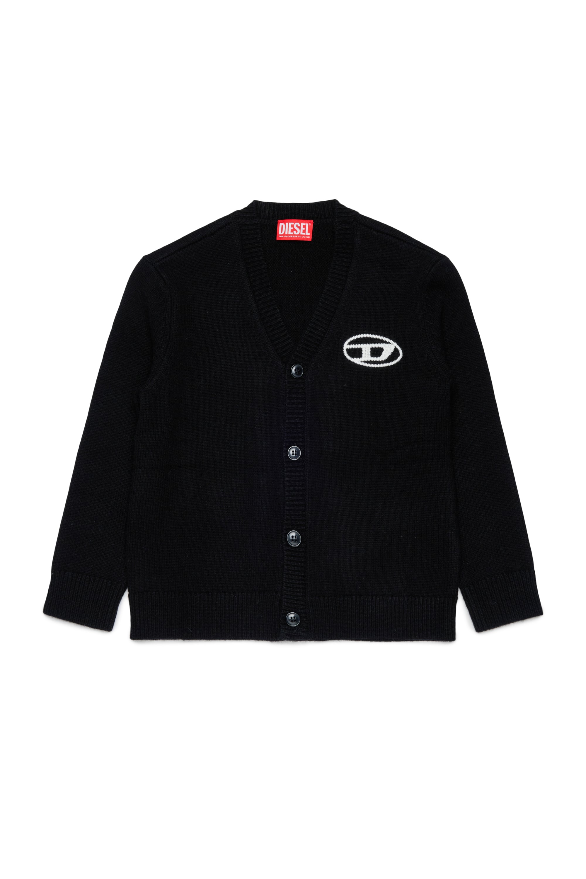 Diesel - KLABO CARDIGAN OVER, Man's Cashmere-enriched cardigan with Oval D logo in Black - 1