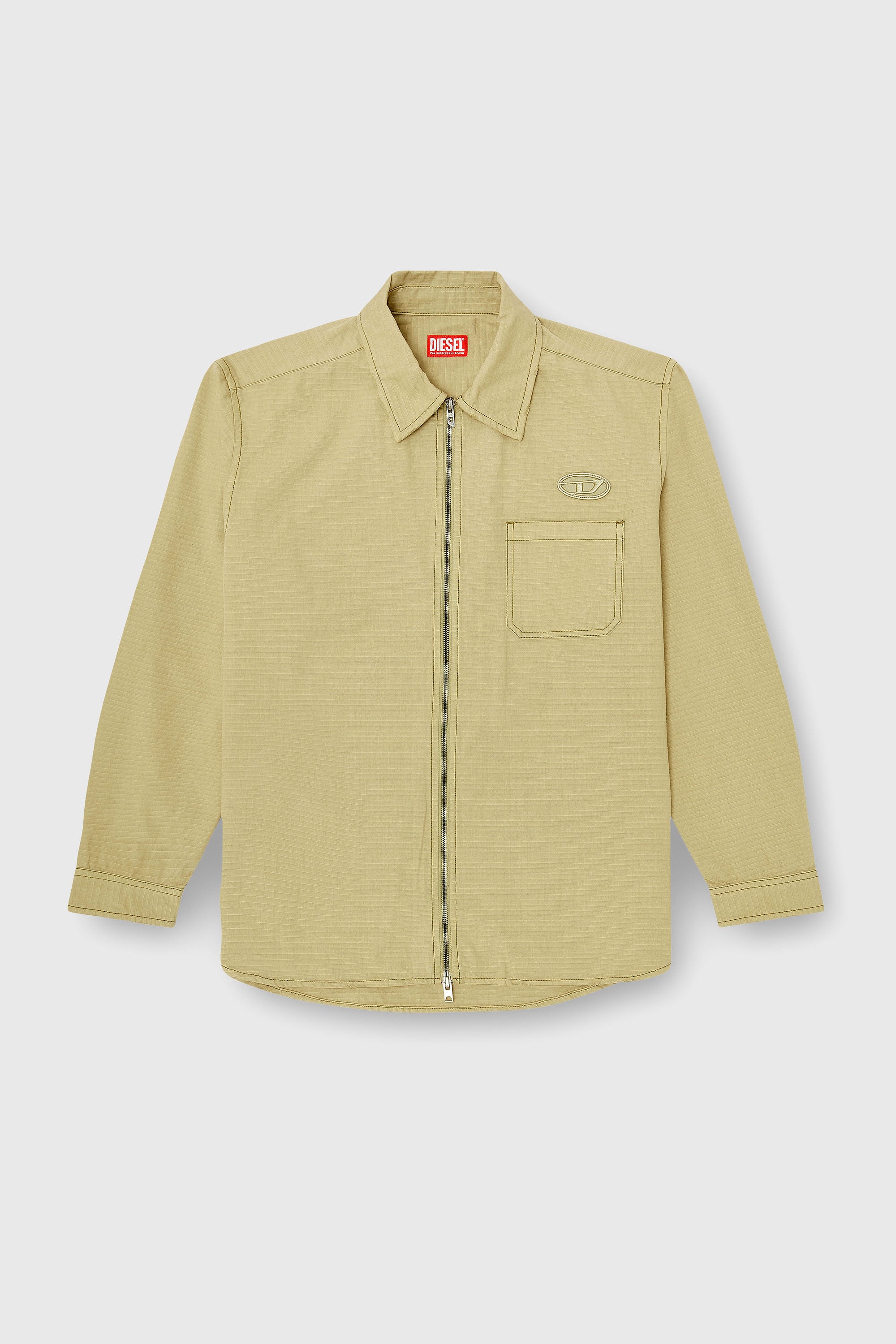 Diesel - S-ALIAS-ZIP, Man's Ripstop shirt with zip closure in Beige - 2