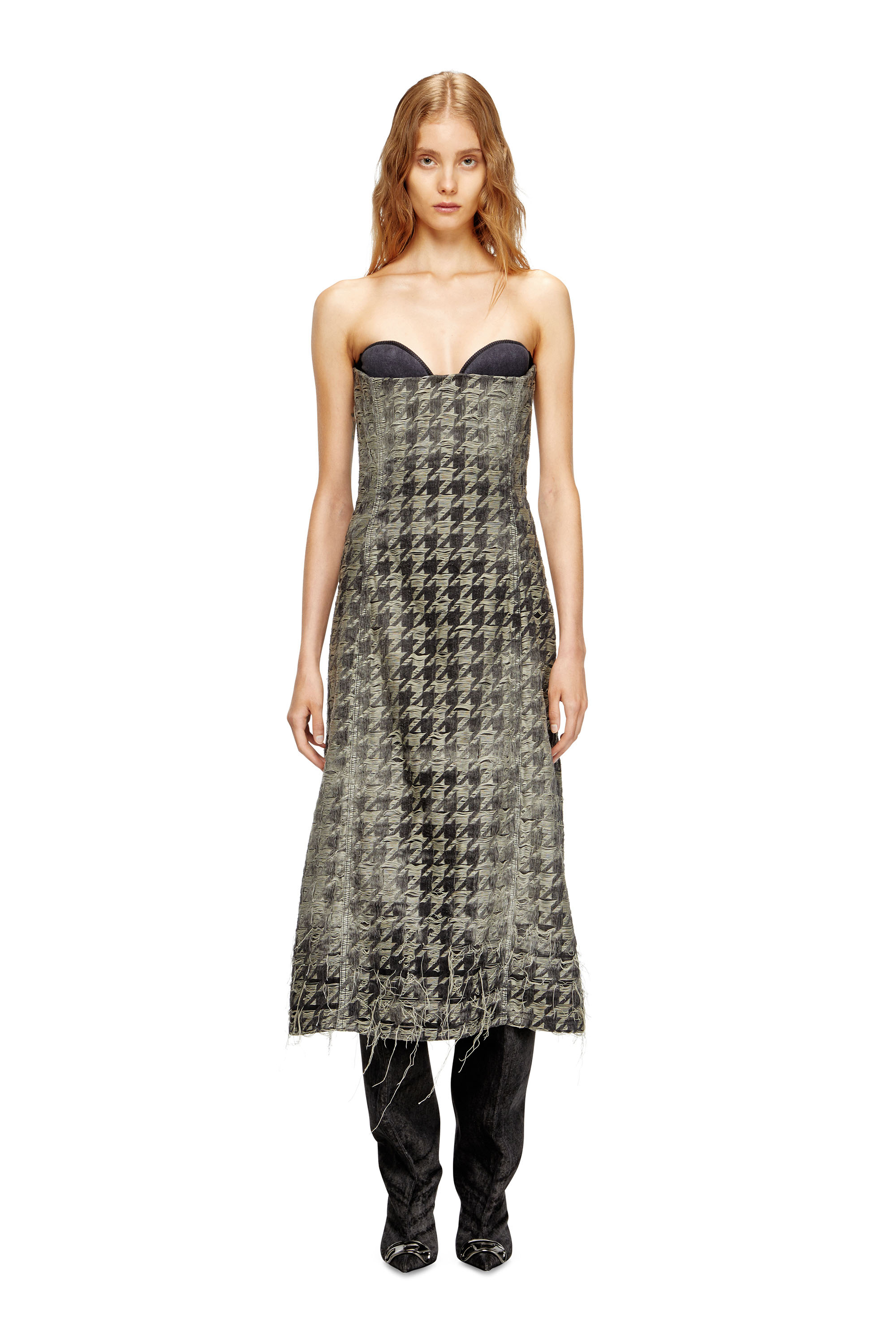 Diesel - DE-OLIVIA-FSH, Woman's Midi dress in houndstooth-weave denim in Black/White - 2