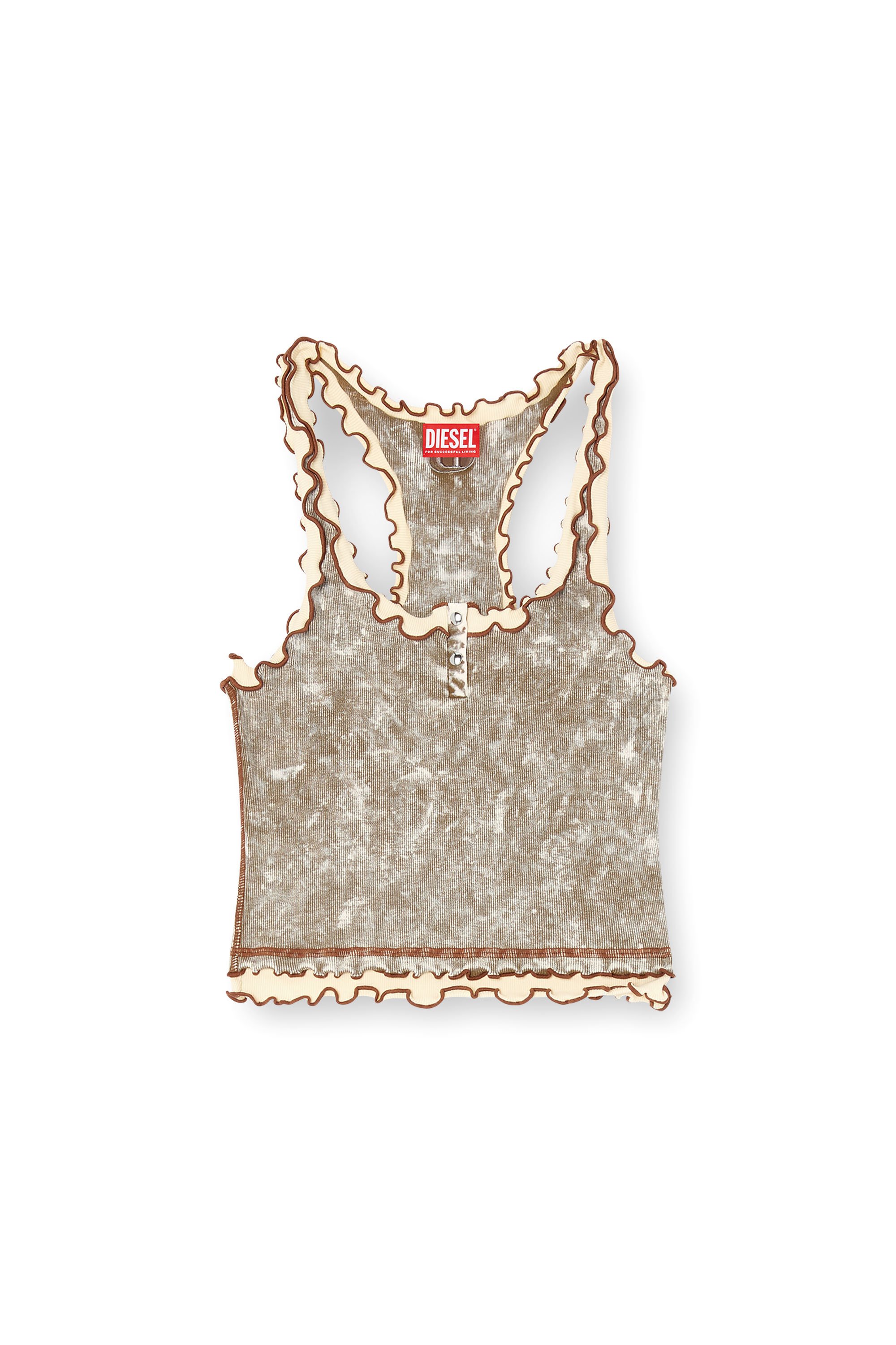 Diesel - T-ILIA-Q1, Woman's Marbled tank top with ruffles in Military Green - 3