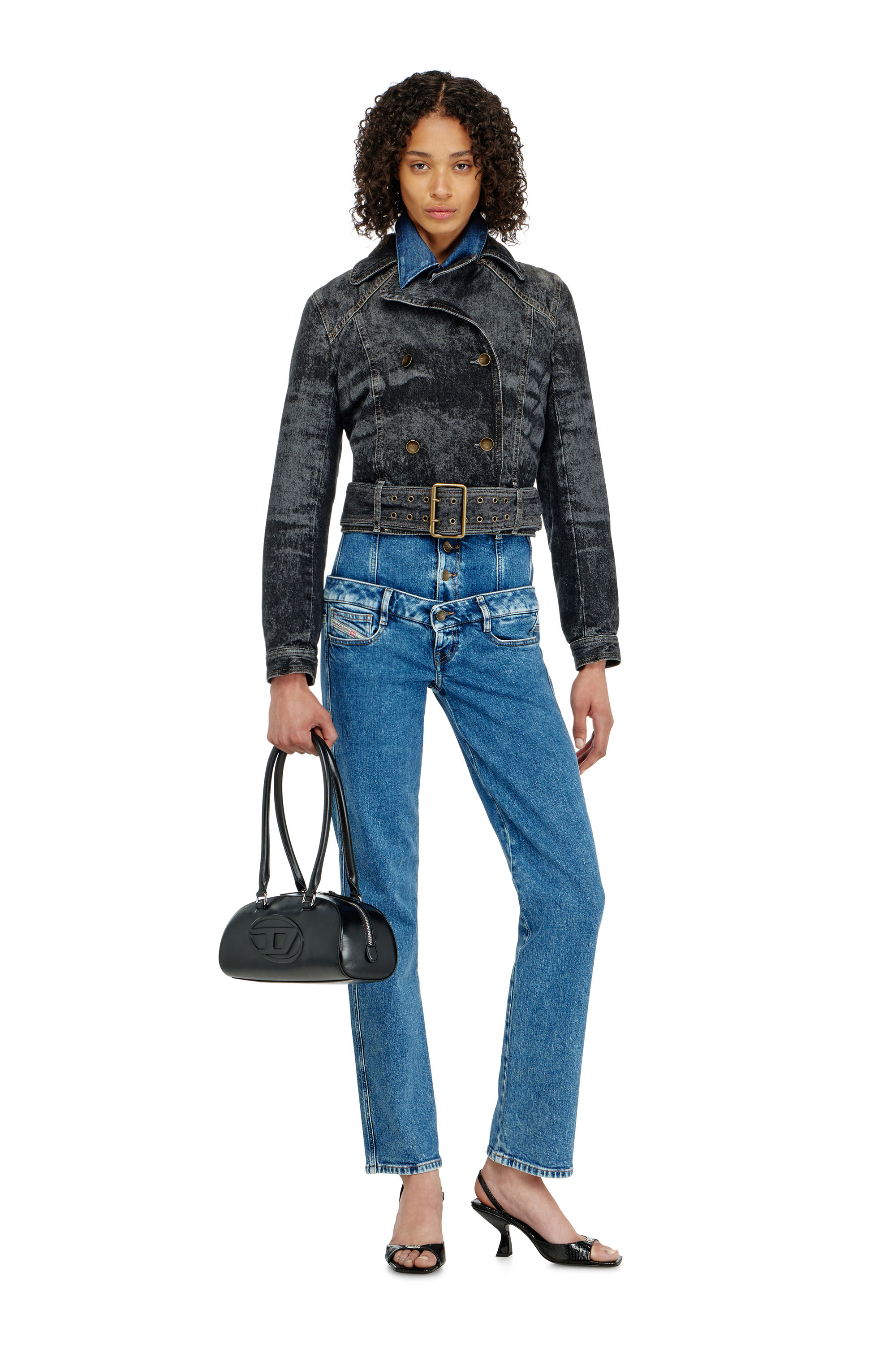 Diesel - DE-LEGEND-S, Woman's Cropped denim jacket with belt in Black - 2