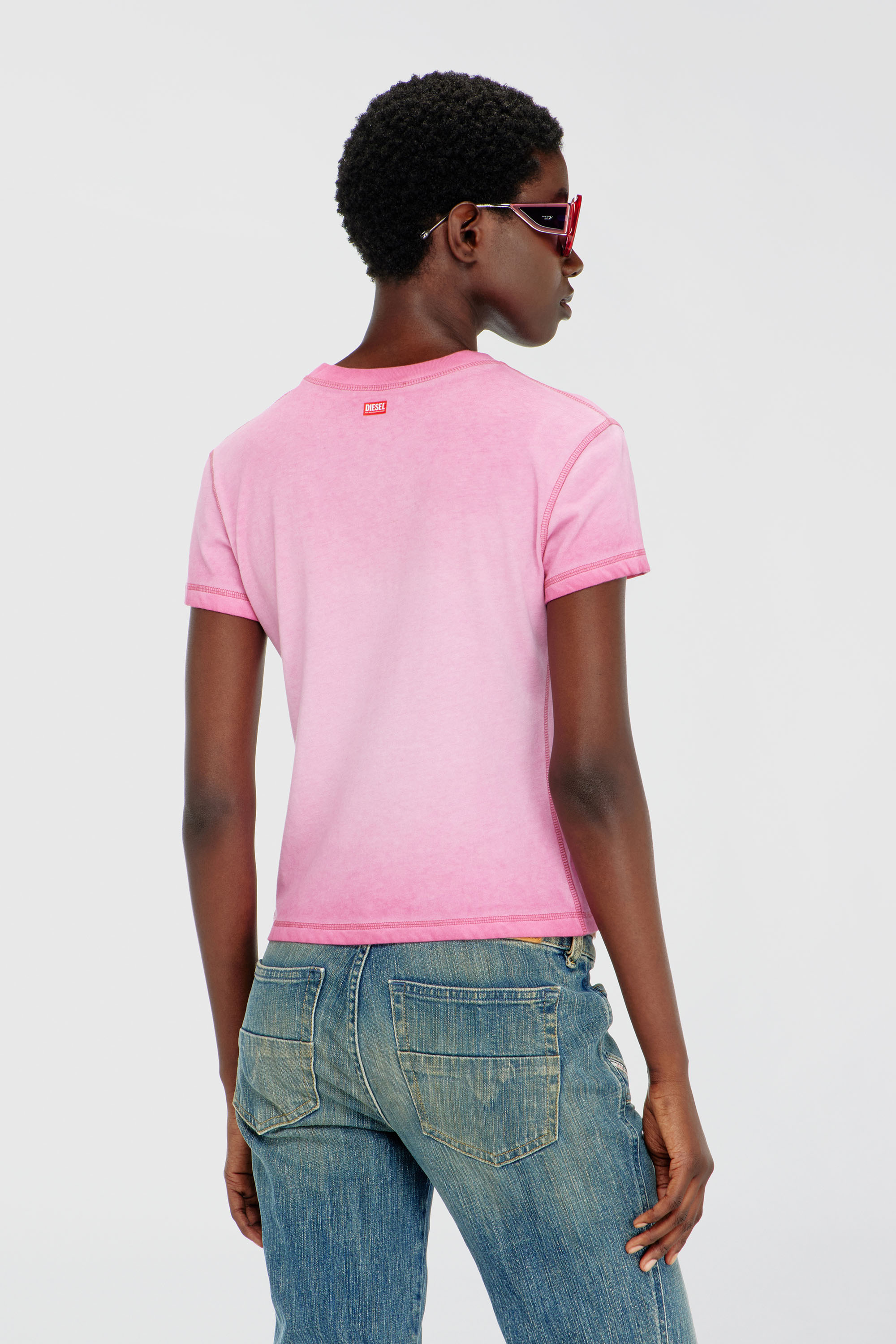 Diesel - T-ILA-AA7, Woman's Slim T-shirt with d&eacute;vor&eacute; Phoenix in Hot pink - 4