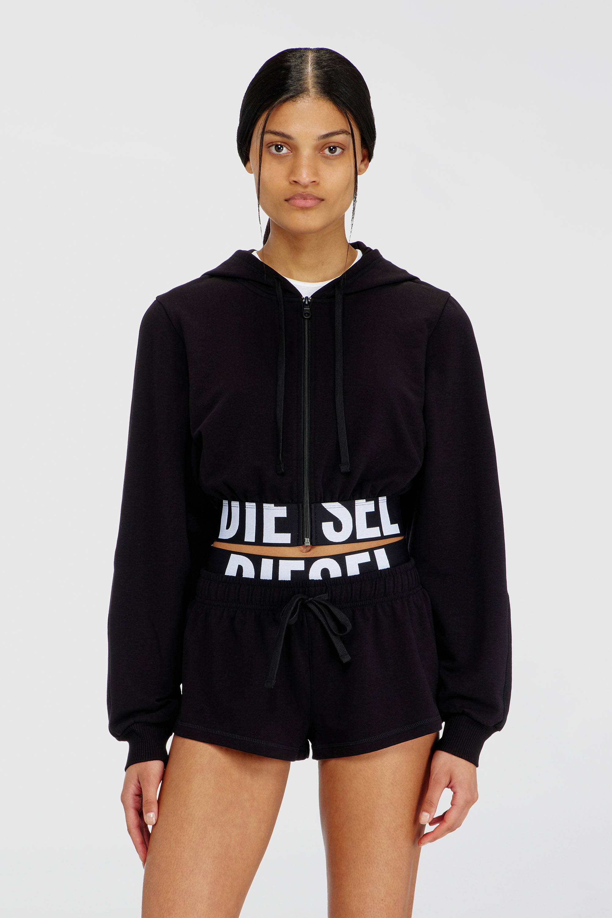 Diesel - NIKA-D-POP, Woman's Cropped hoodie with logo band in Black - 1