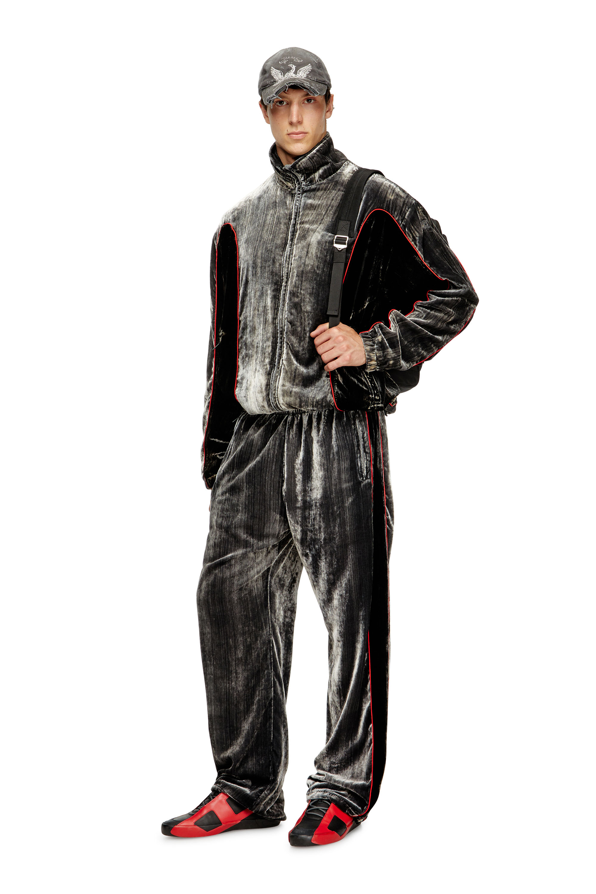 Diesel - P-HAY, Man's Track pants in treated velvet in Dark grey - 2