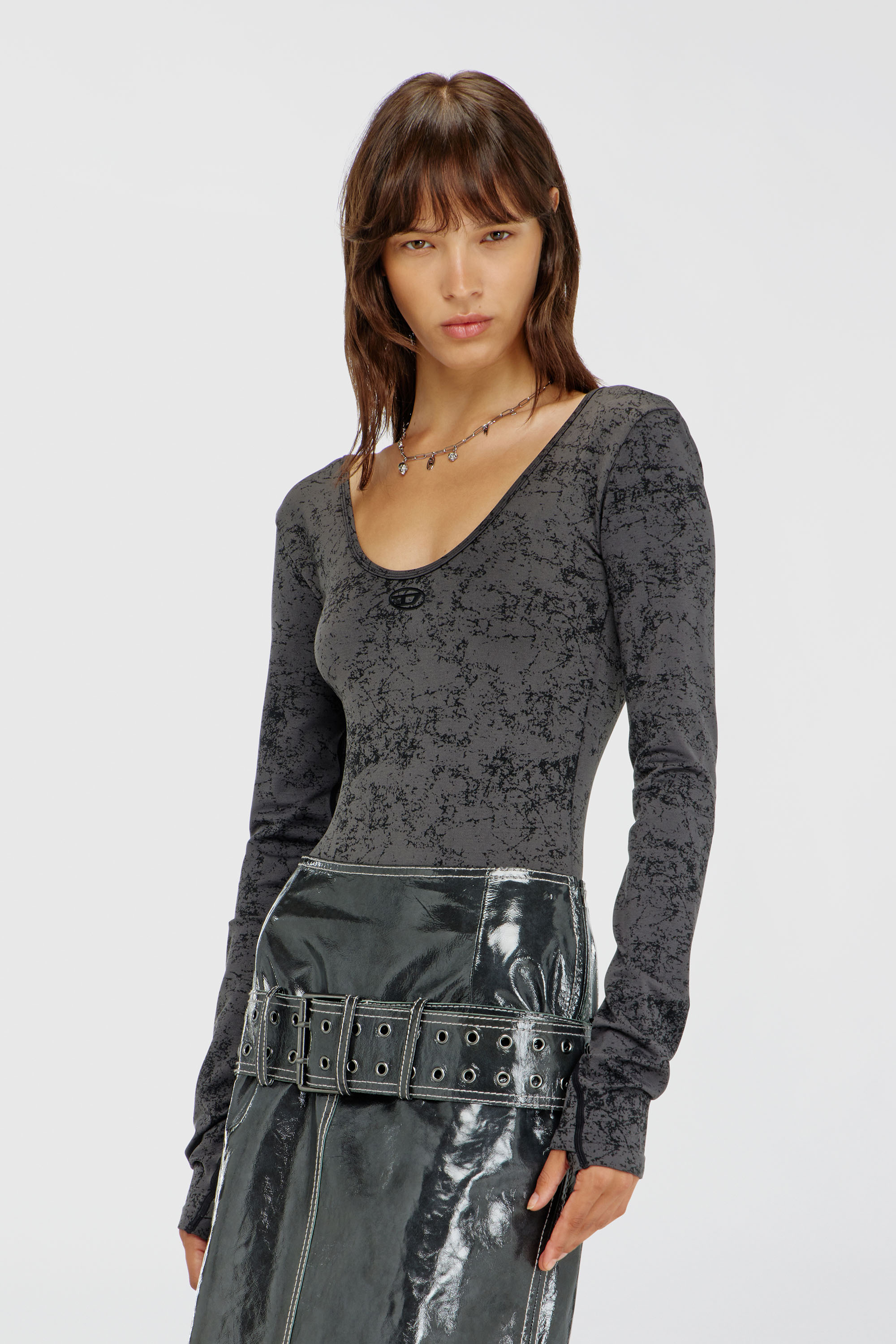 Diesel - IONNA-UTLT, Woman's Open-back bodysuit with utilitarian print in Black - 5