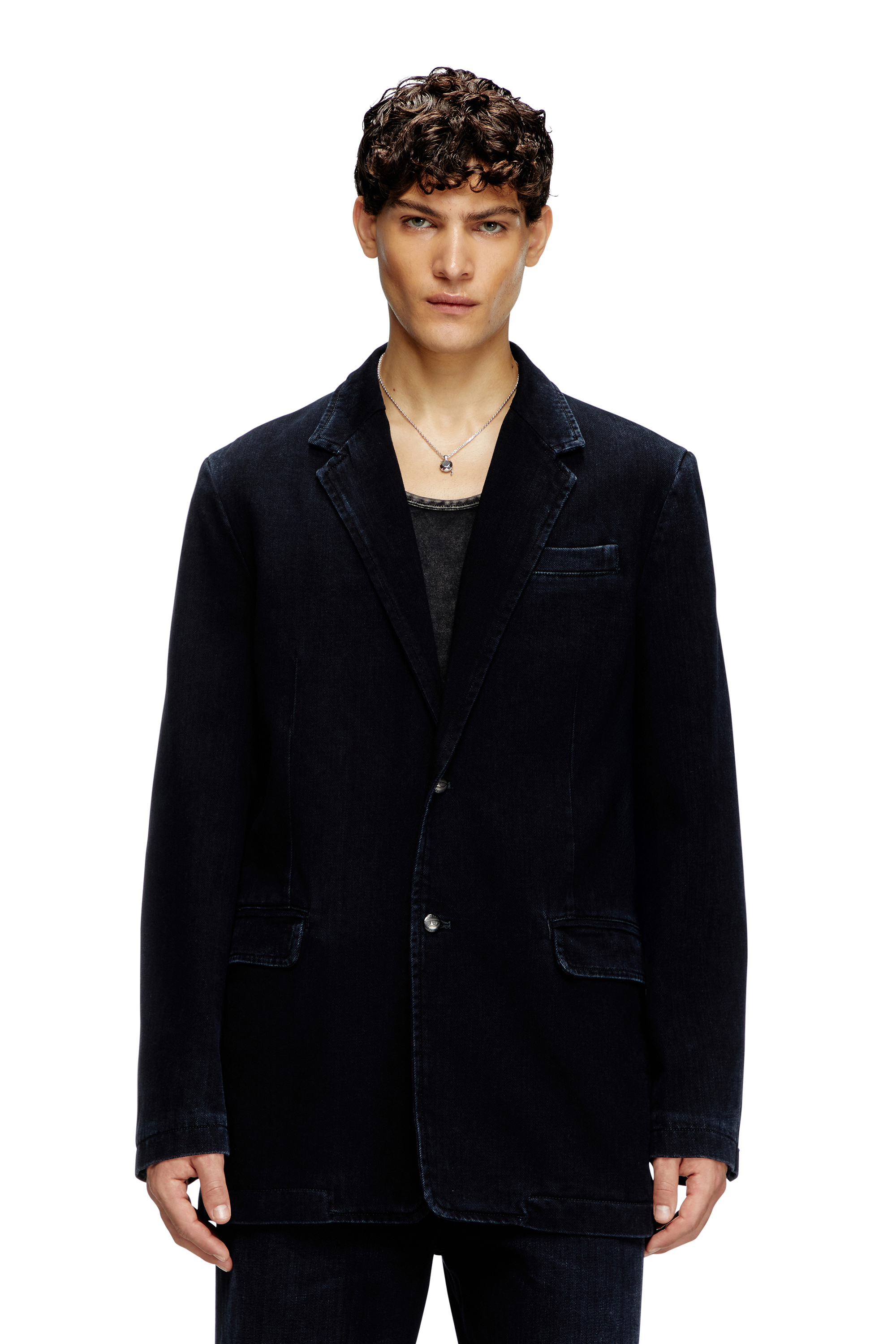 D-REGER-D, Dark Blue Diesel - D-REGER-D, Unisex's Blazer in lightly treated denim in Dark Blue - 3