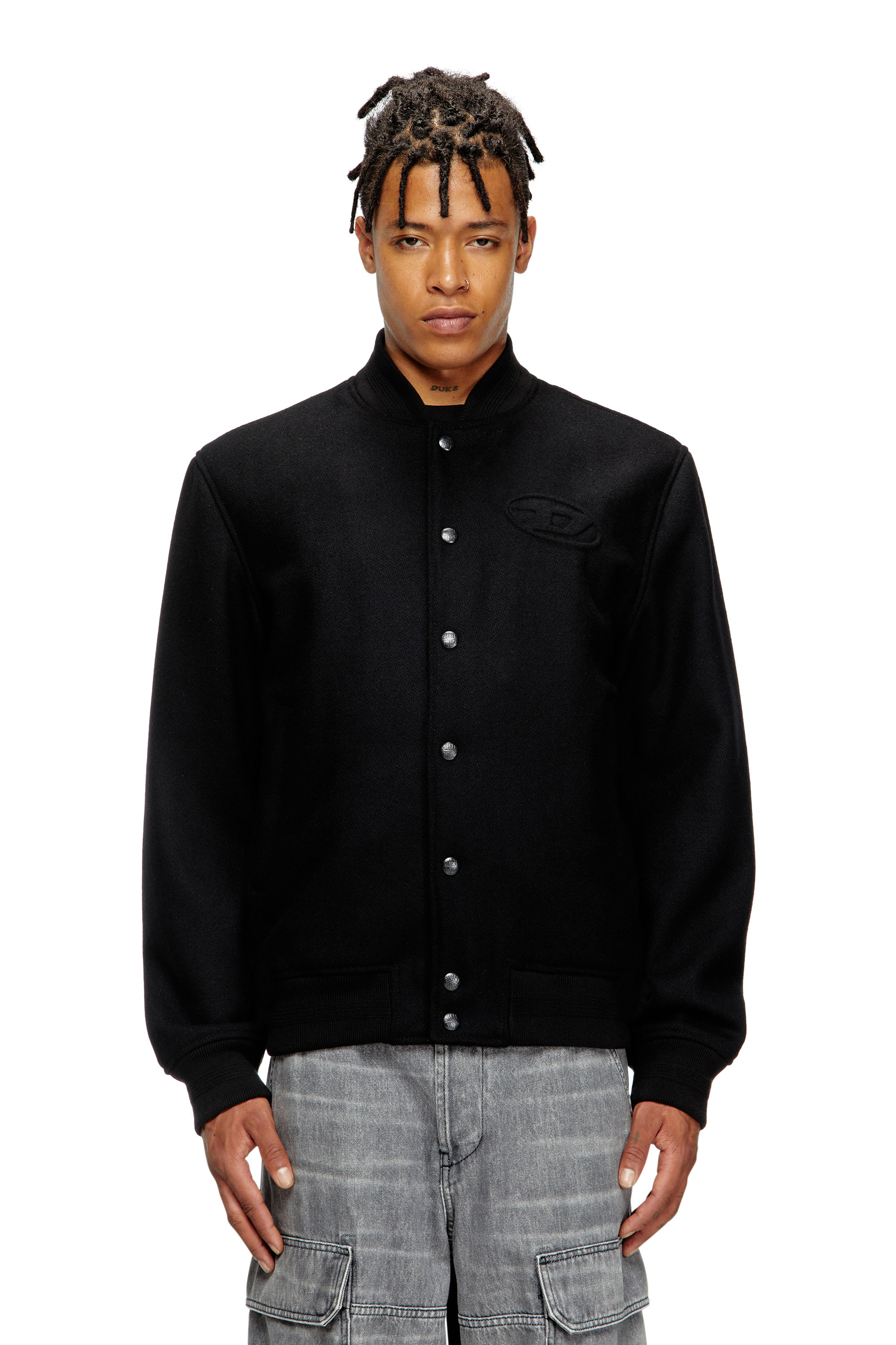 Diesel - J-ARRY, Man's Lined bomber jacket in wool blend in Black - 3