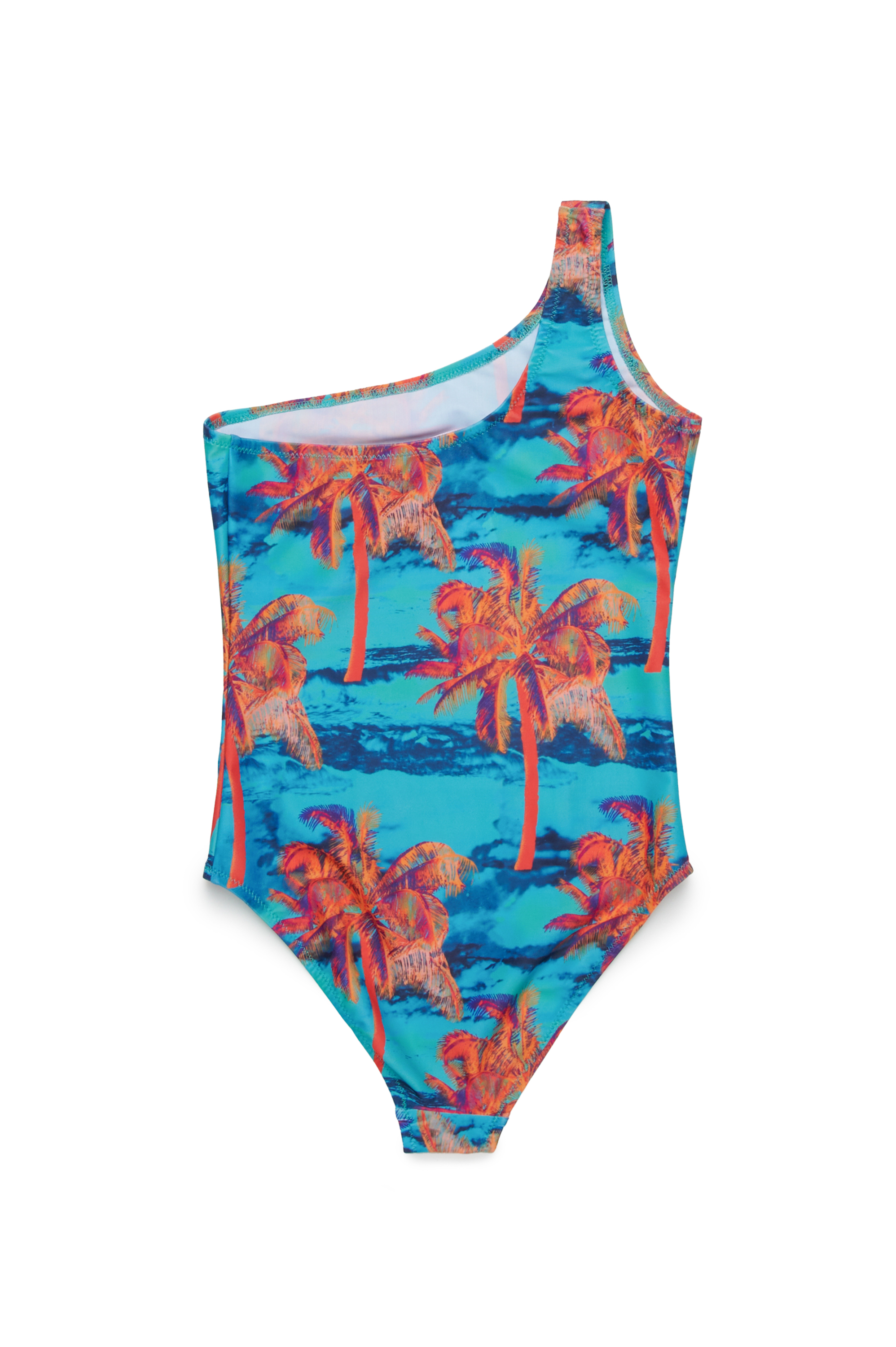 Diesel - MIARIS, Woman's One-shoulder swimsuit with palm trees in Multicolor/Blue - 2