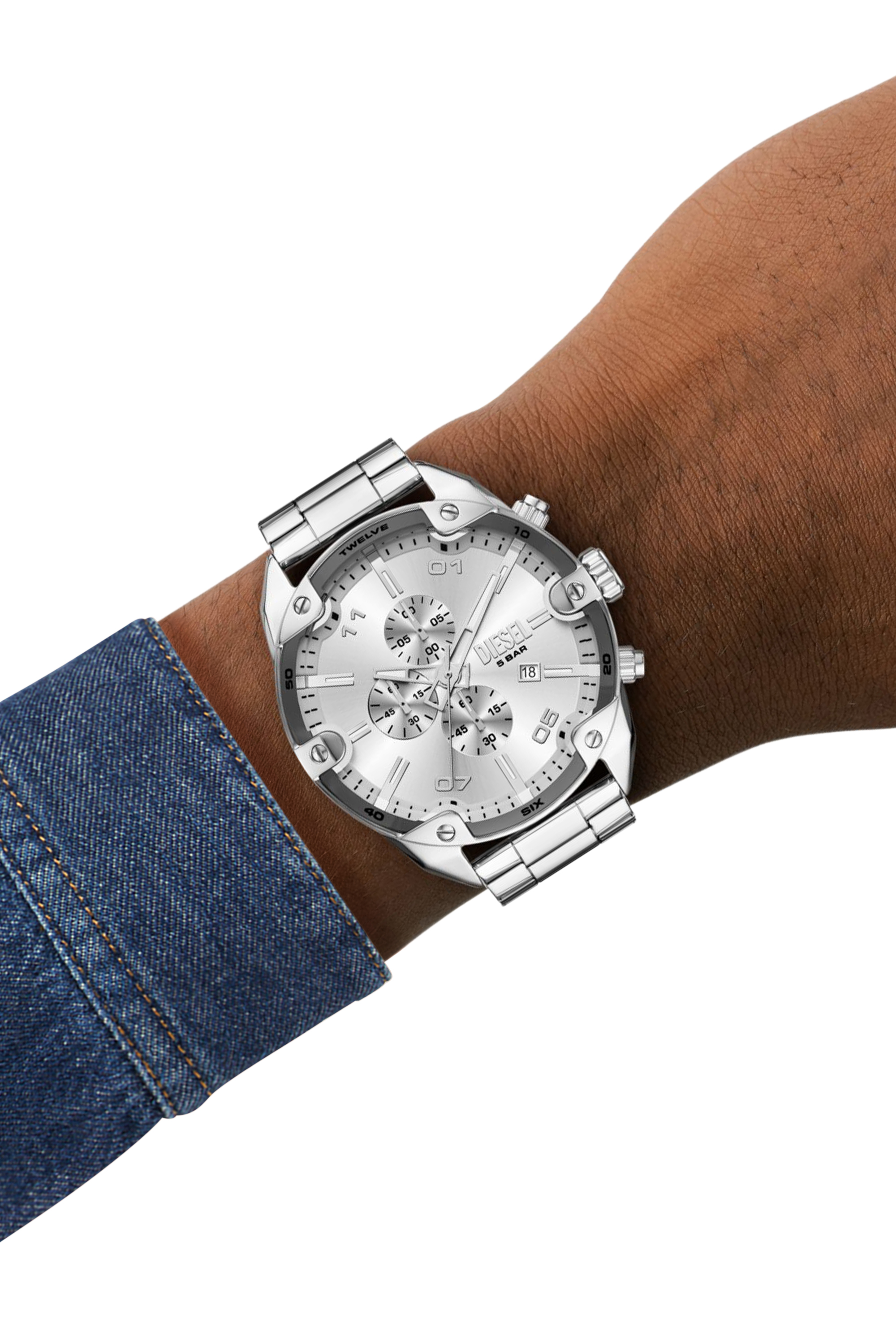 Diesel - DZ4677, Man's Diesel Spiked Chronograph Stainless Steel Watch in Silver - 4