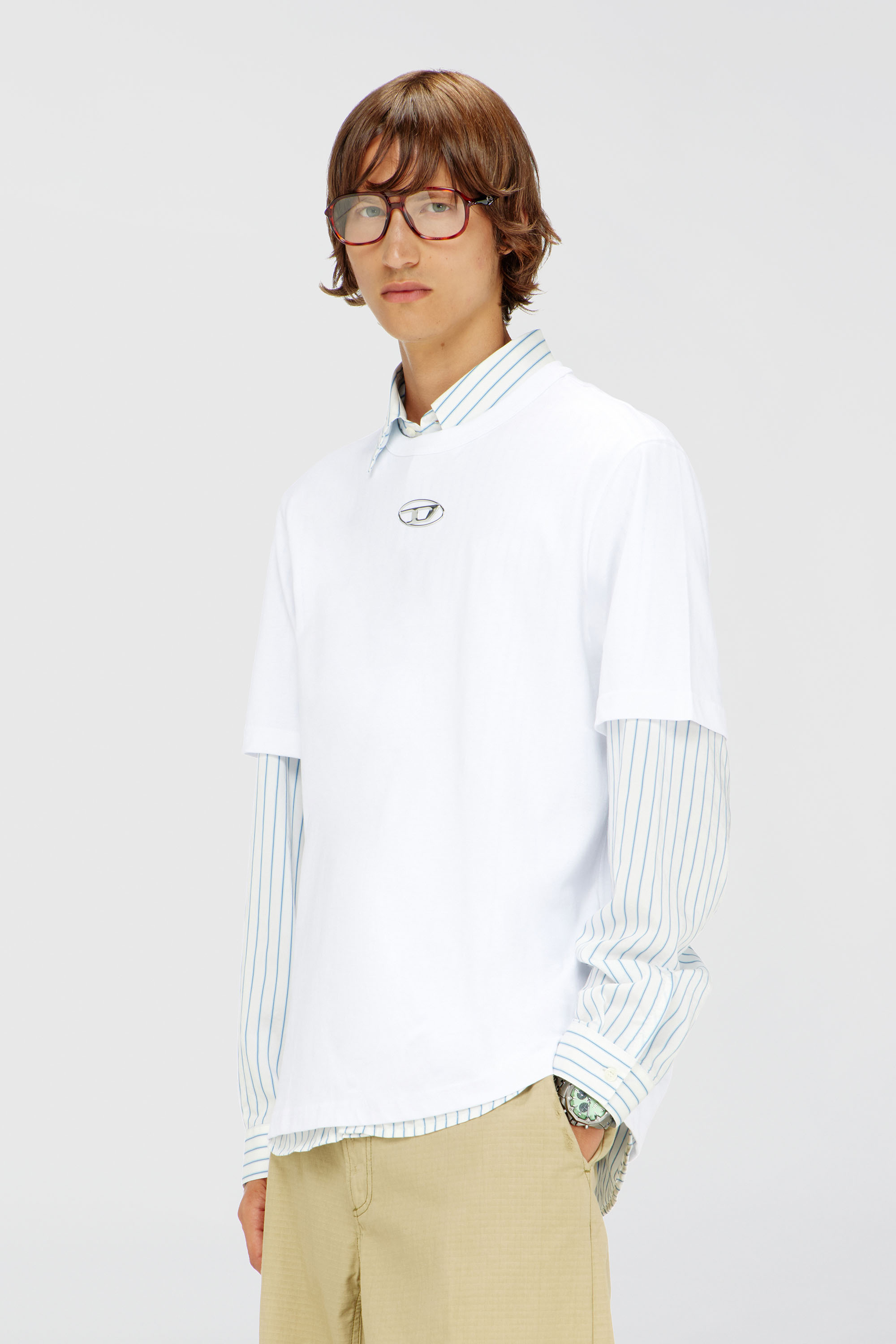 Diesel - T-ADJUST-OD, Man's T-shirt with metallic Oval D in White - 1