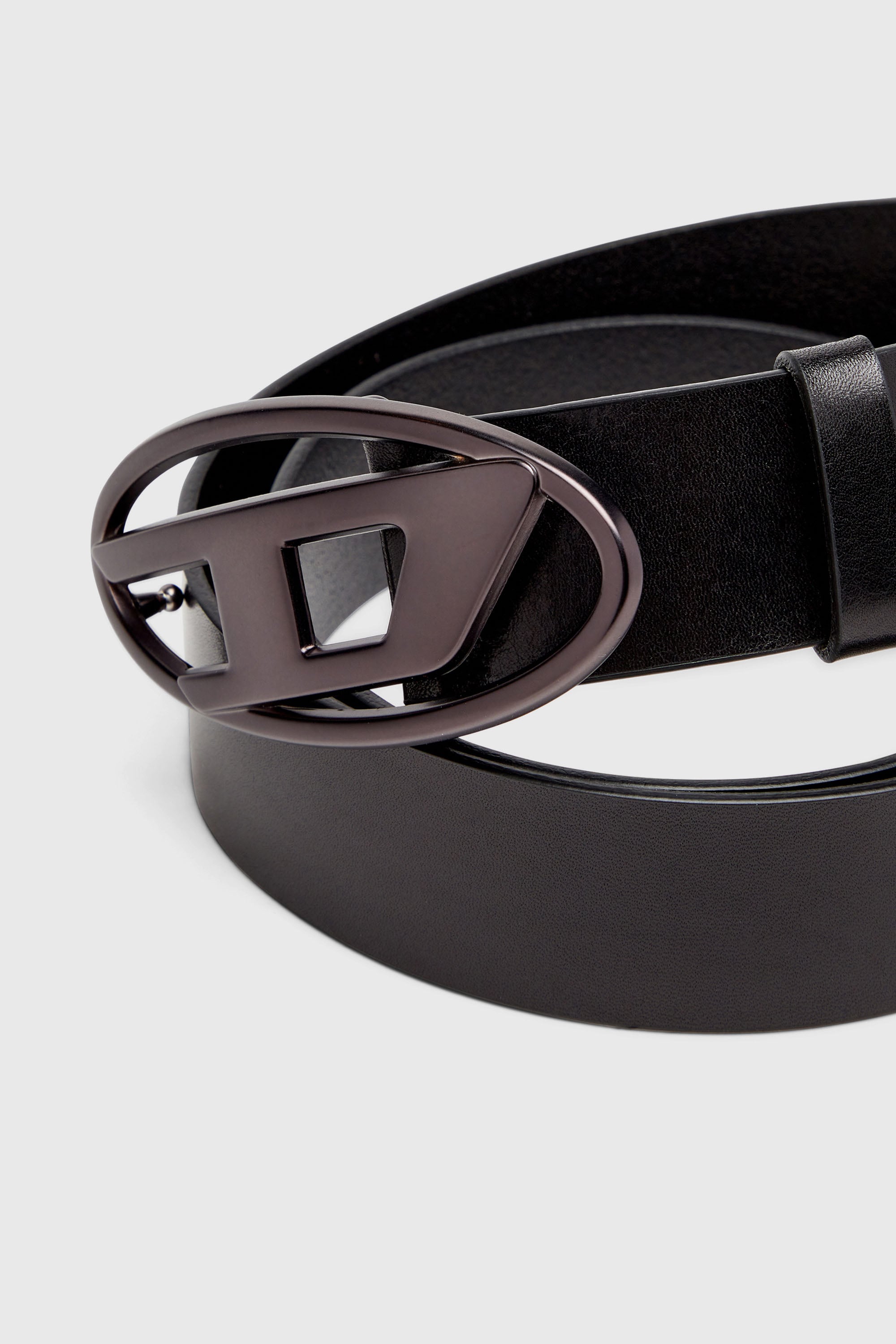Diesel - B-1DR, Unisex's 3.9cm leather belt with metallic Oval D buckle in Black - 3