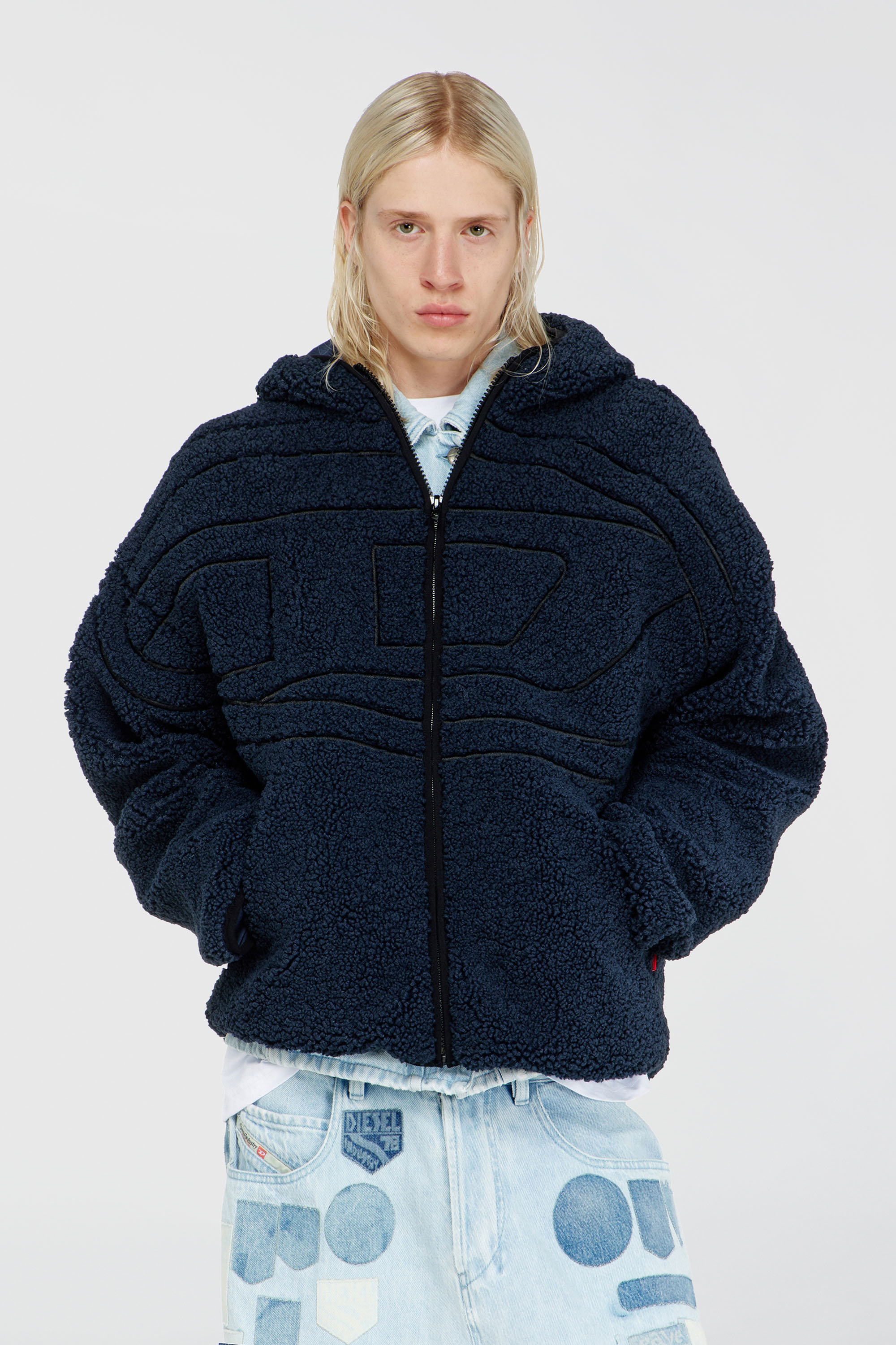 Diesel - S-ZAT, Man's Teddy hoodie sweatshirt in Dark Blue - 1