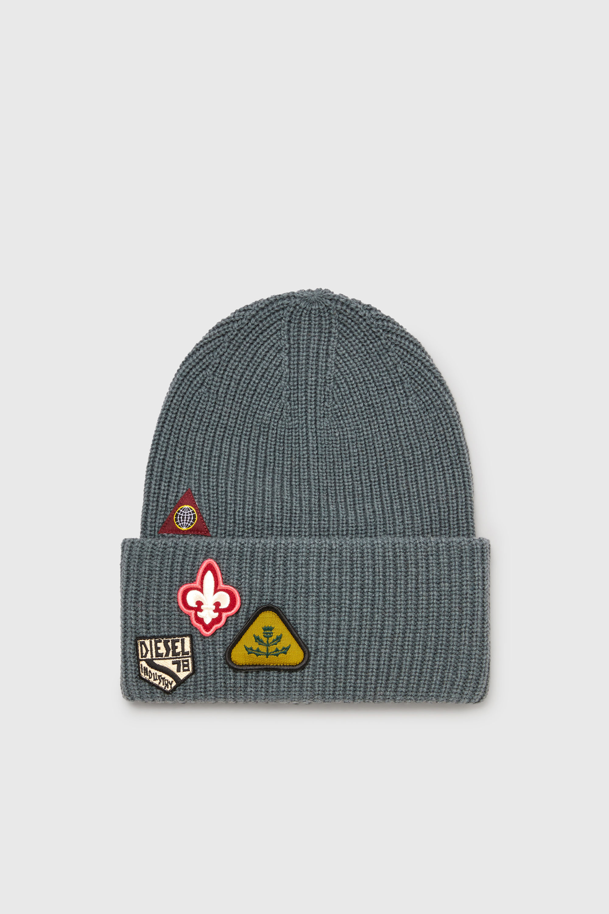 Diesel - K-PHAT, Unisex's Wool beanie with logo patches in Grey - 1