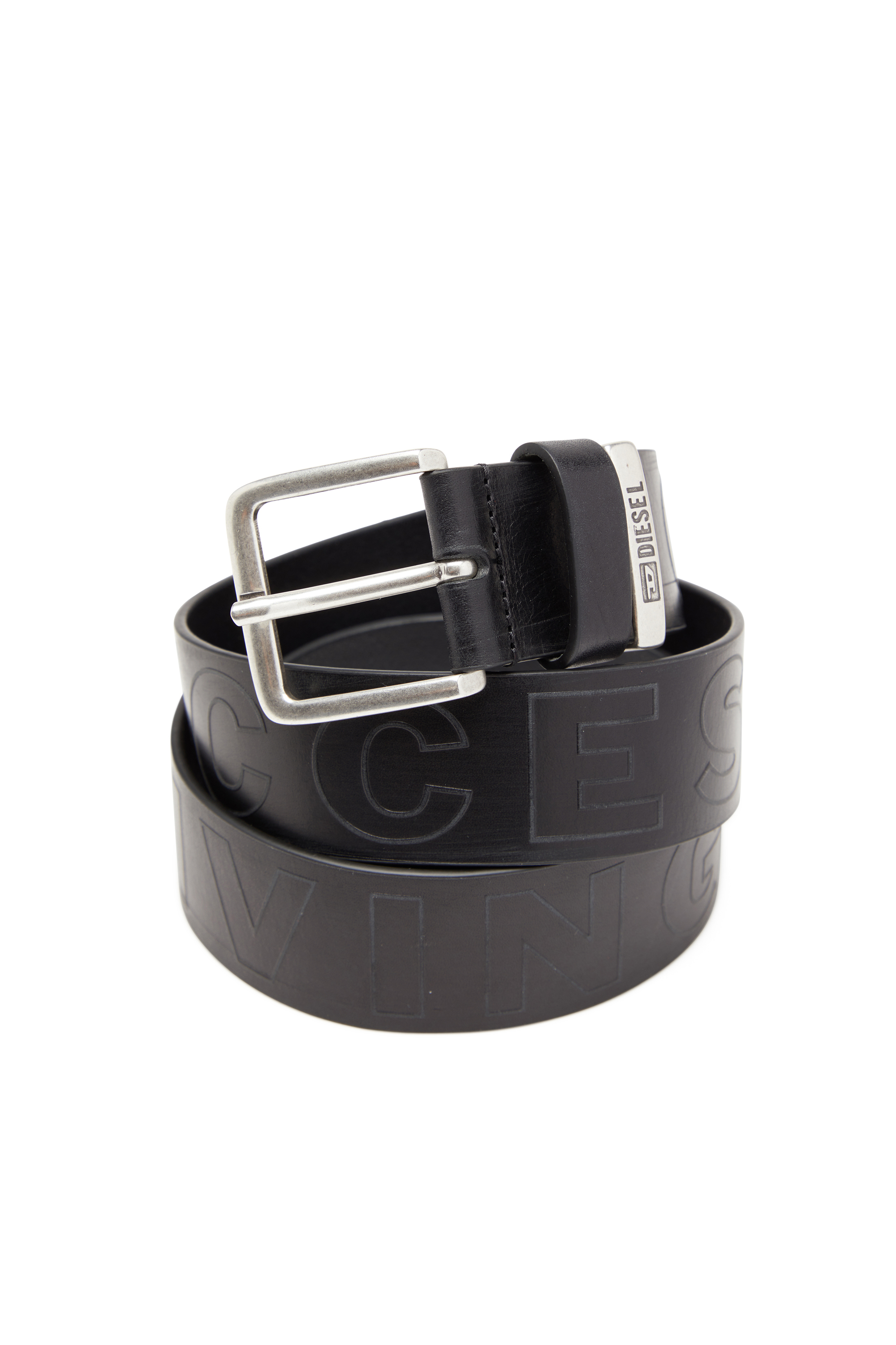 Diesel - B-FSL-OUTLINE, Man's 4 cm leather belt with embossed lettering in Black - 3