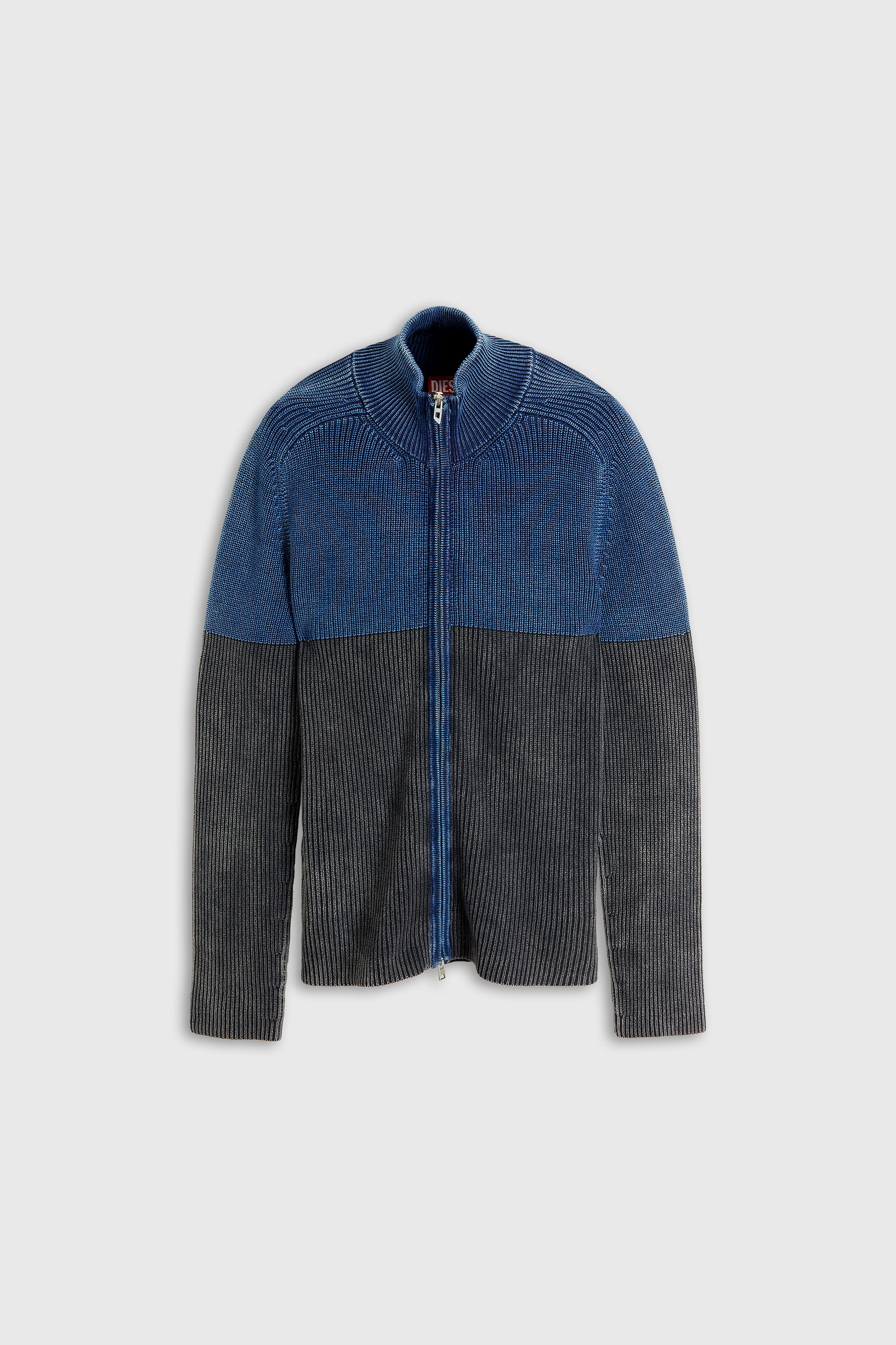 Diesel - K-HERMOS, Man's Zip-up cardigan with two-tone denim effect in Black/Blue - 2