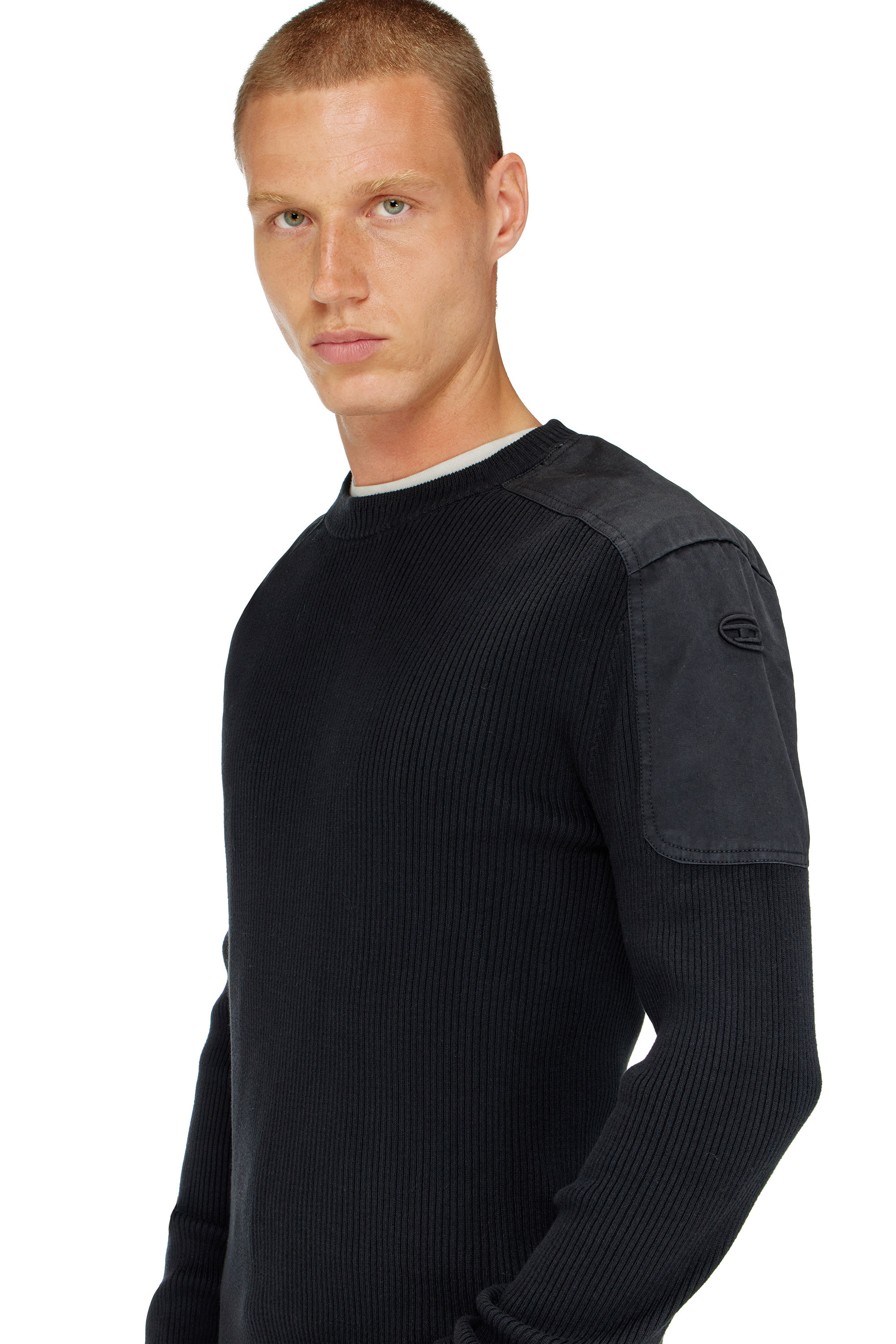 Diesel - K-MARTIN, Man's Ribbed jumper with shoulder panels in Black - 5