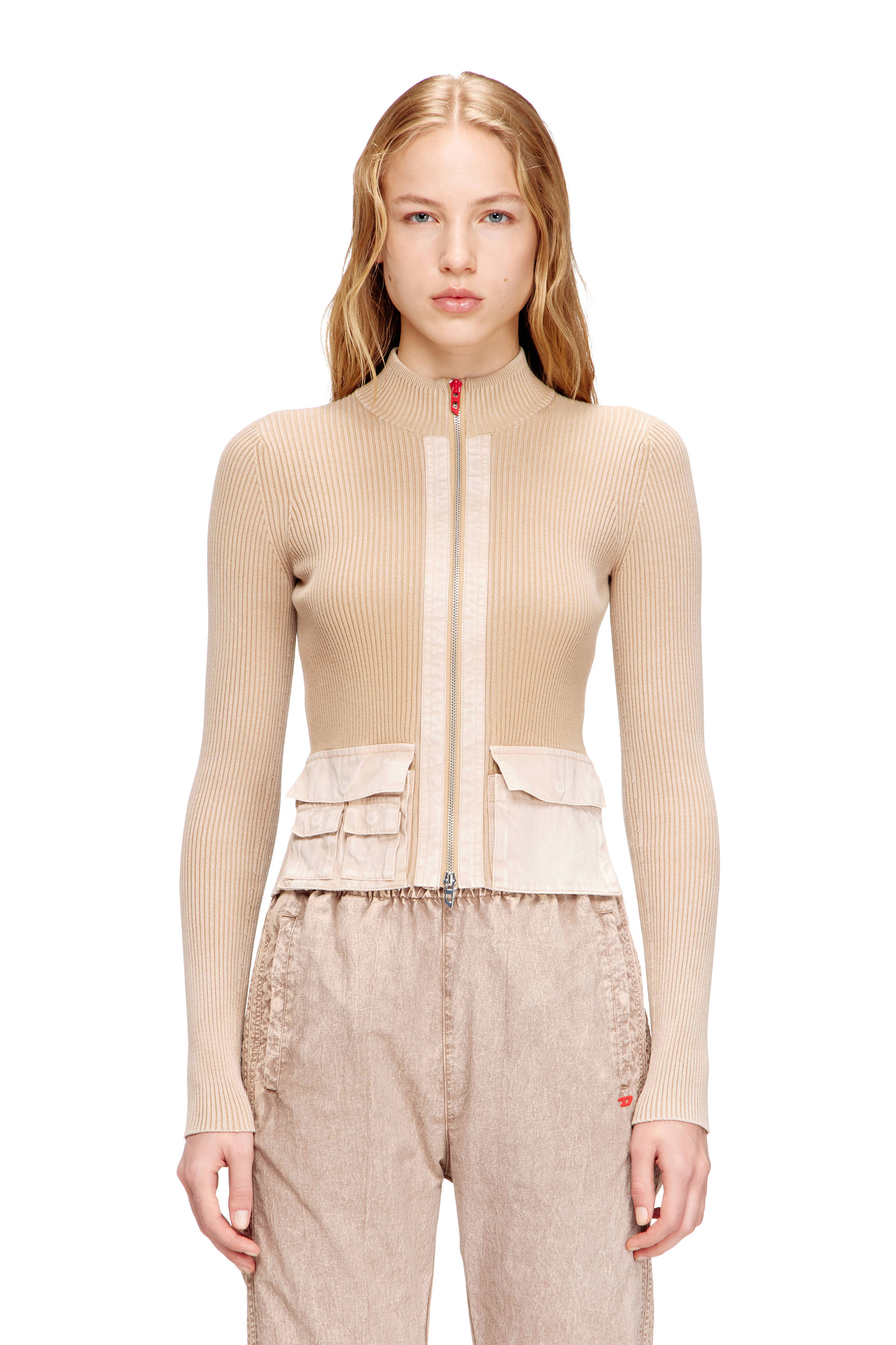 Diesel - M-MELISSA, Woman's Zip-up cardigan with denim cargo pockets in null - 1