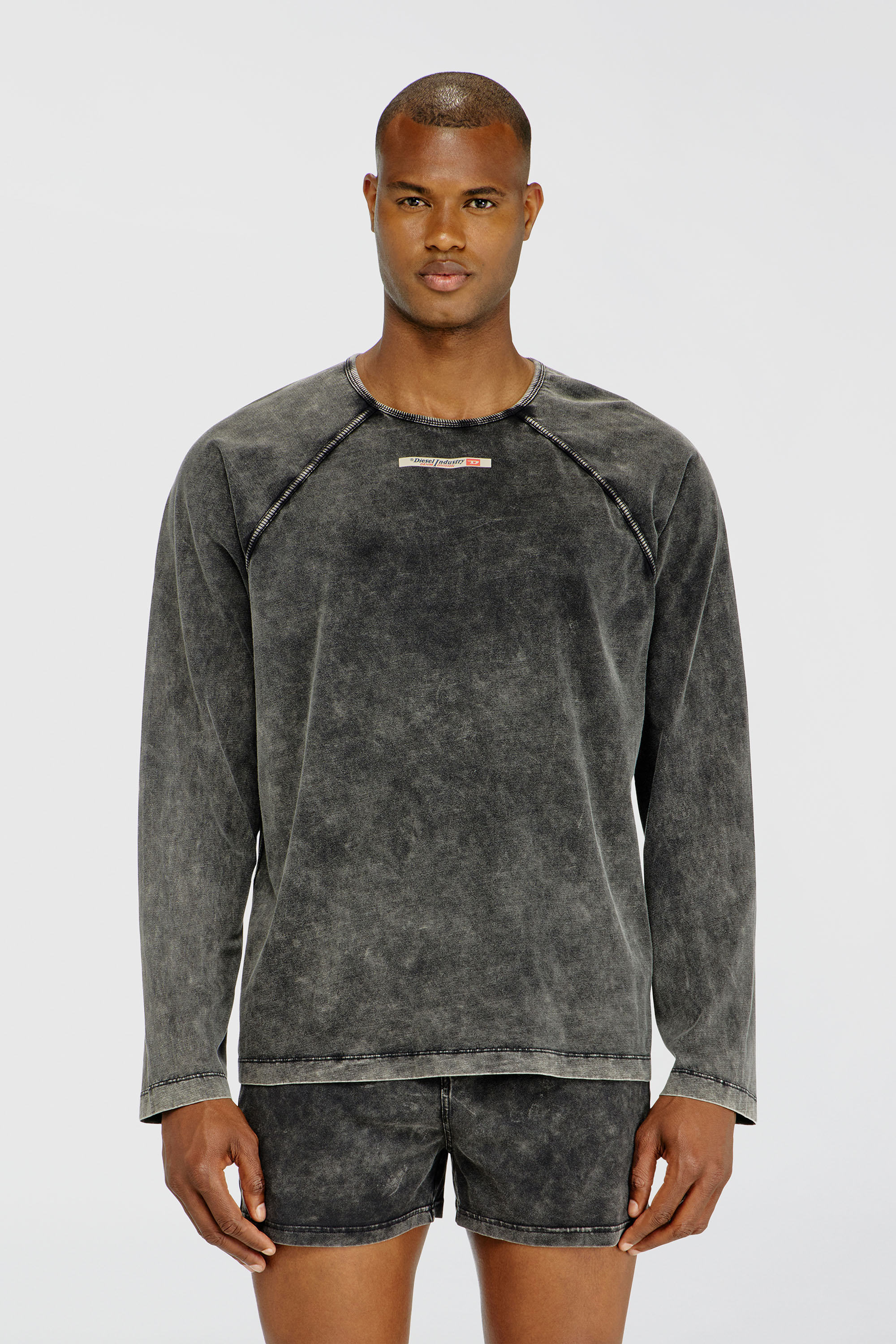 Diesel - BRYAN-DNM, Man's Cotton pijama top with logo patch in Dark grey - 3