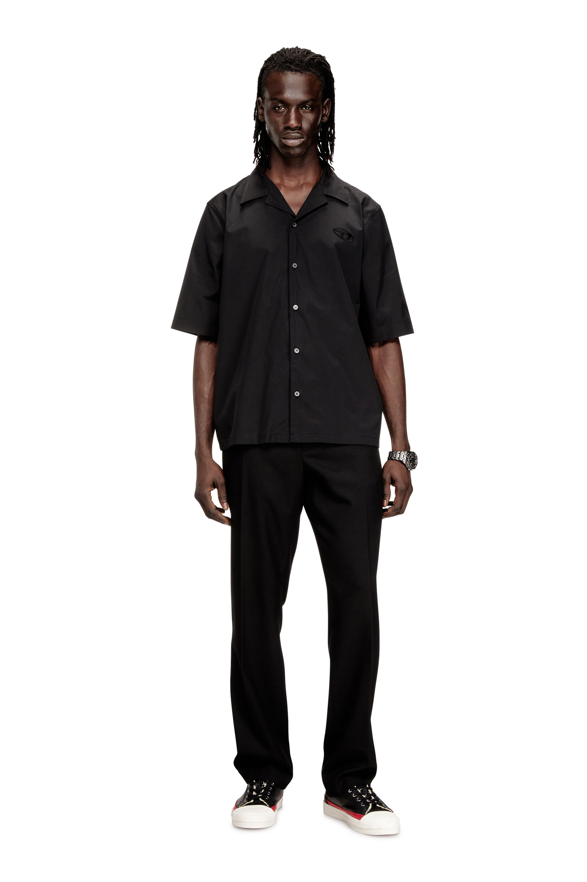 Diesel - S-MAC-GSBH, Man's Stretch poplin shirt with Oval D embroidery in Black - 2