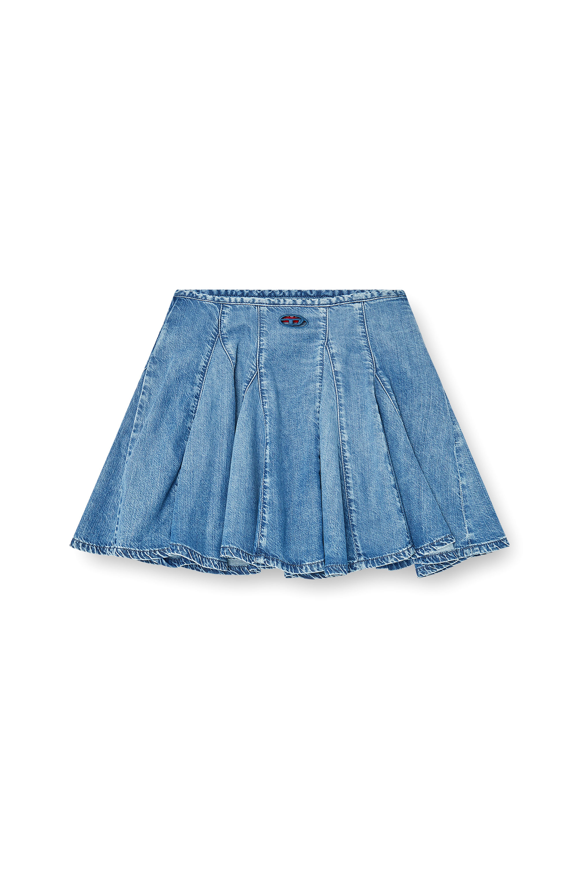 Diesel - DE-SPIKI-S, Woman's Short pleated skirt in lightweight stonewashed denim in Light Blue - 3