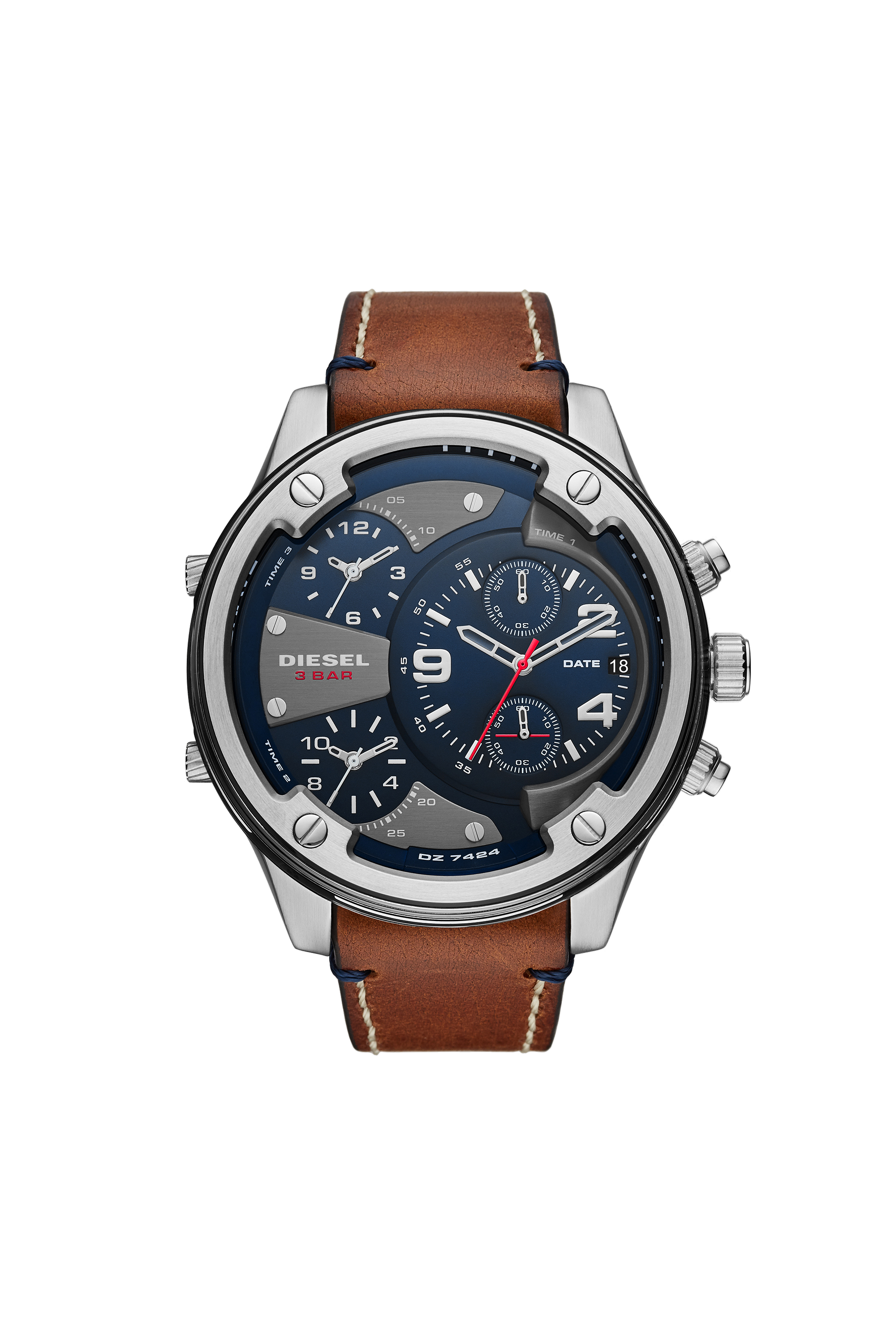 Diesel - DZ7424, Man's Boltdown three-hand brown leather watch in Light Brown - 1