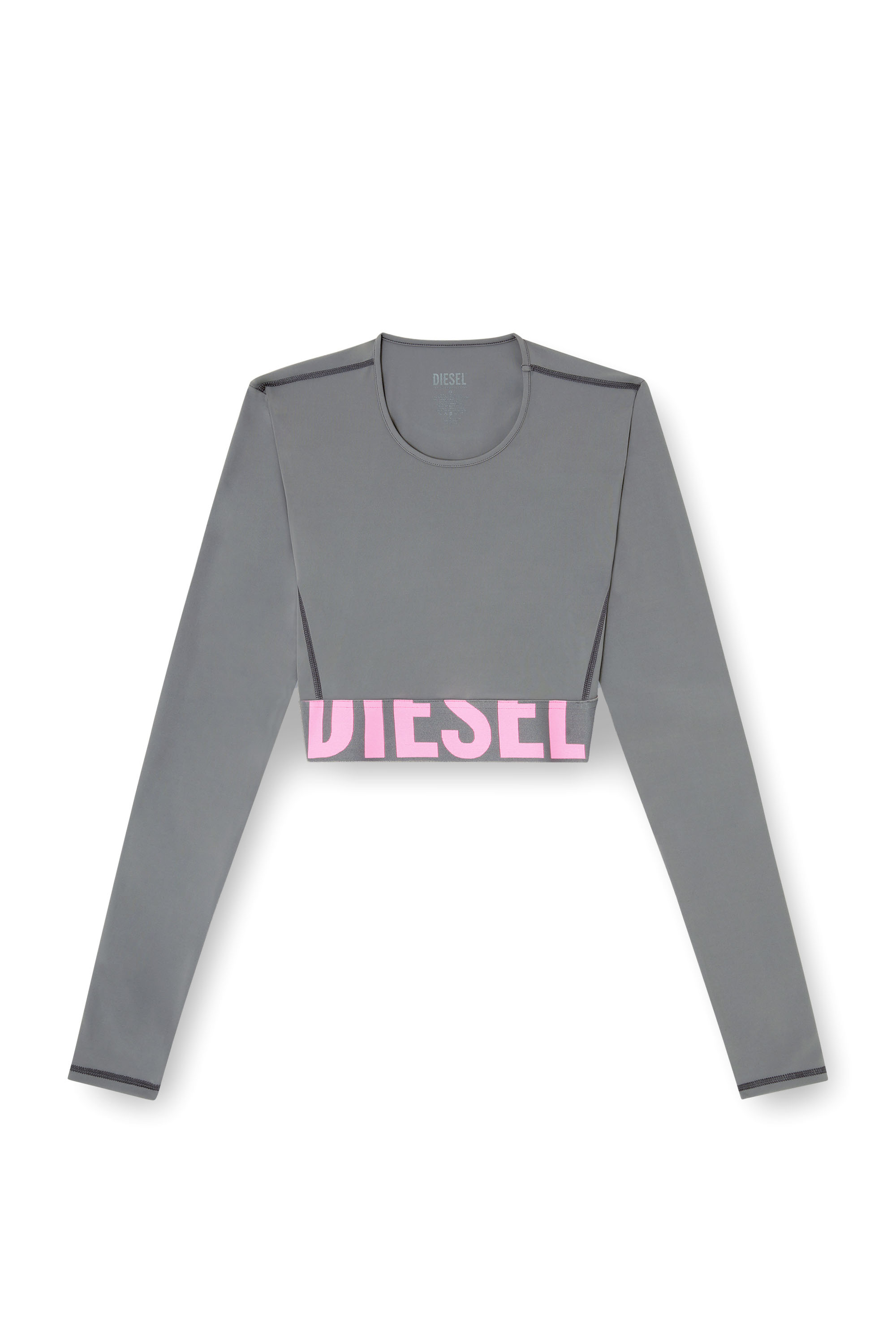 Diesel - MELISSA-D-POP, Woman's Microfibre crop top with cut-off logo in Grey - 3