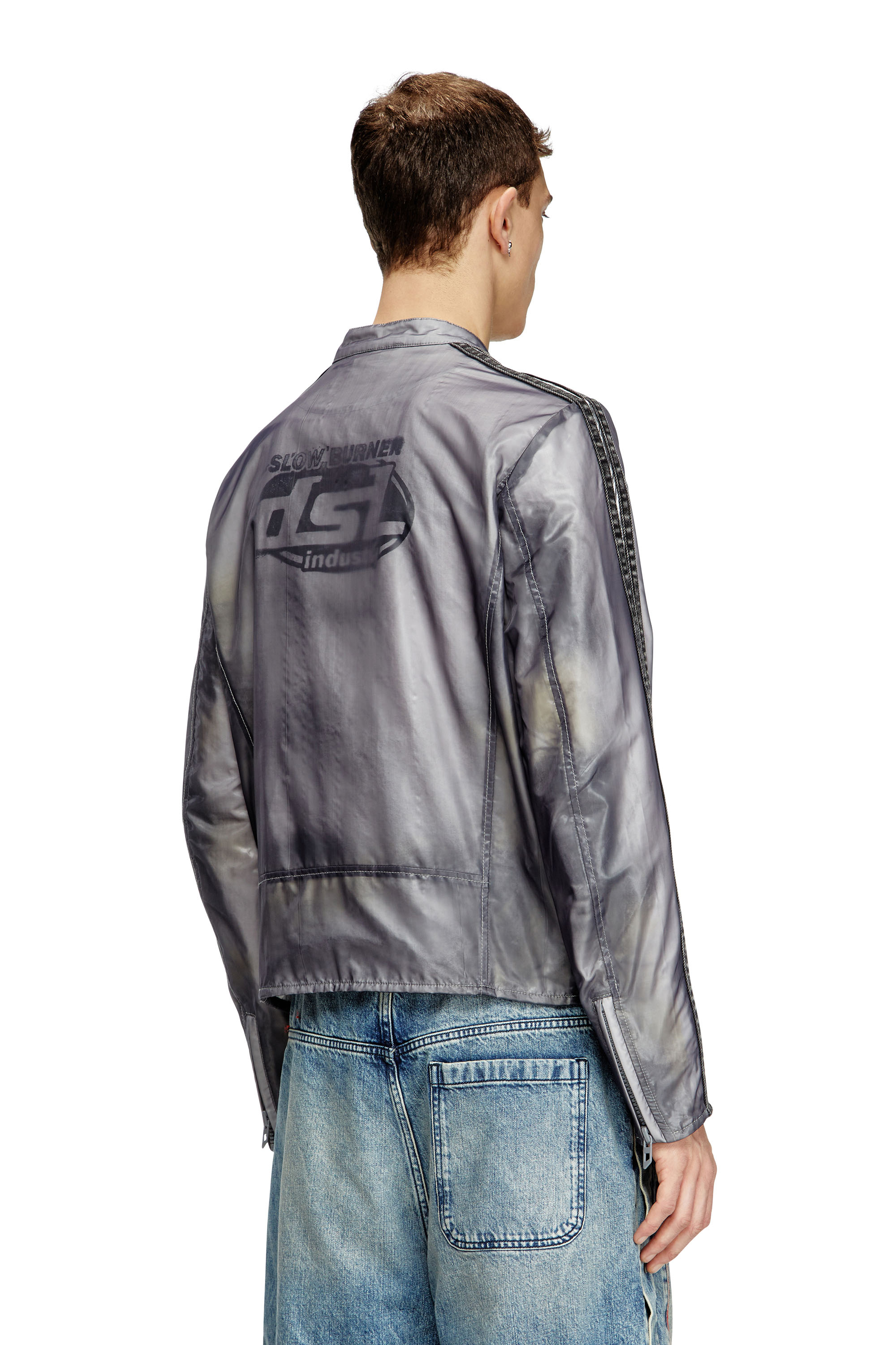 Diesel - J-POP, Man's Biker jacket with transparent effect in Grey - 4