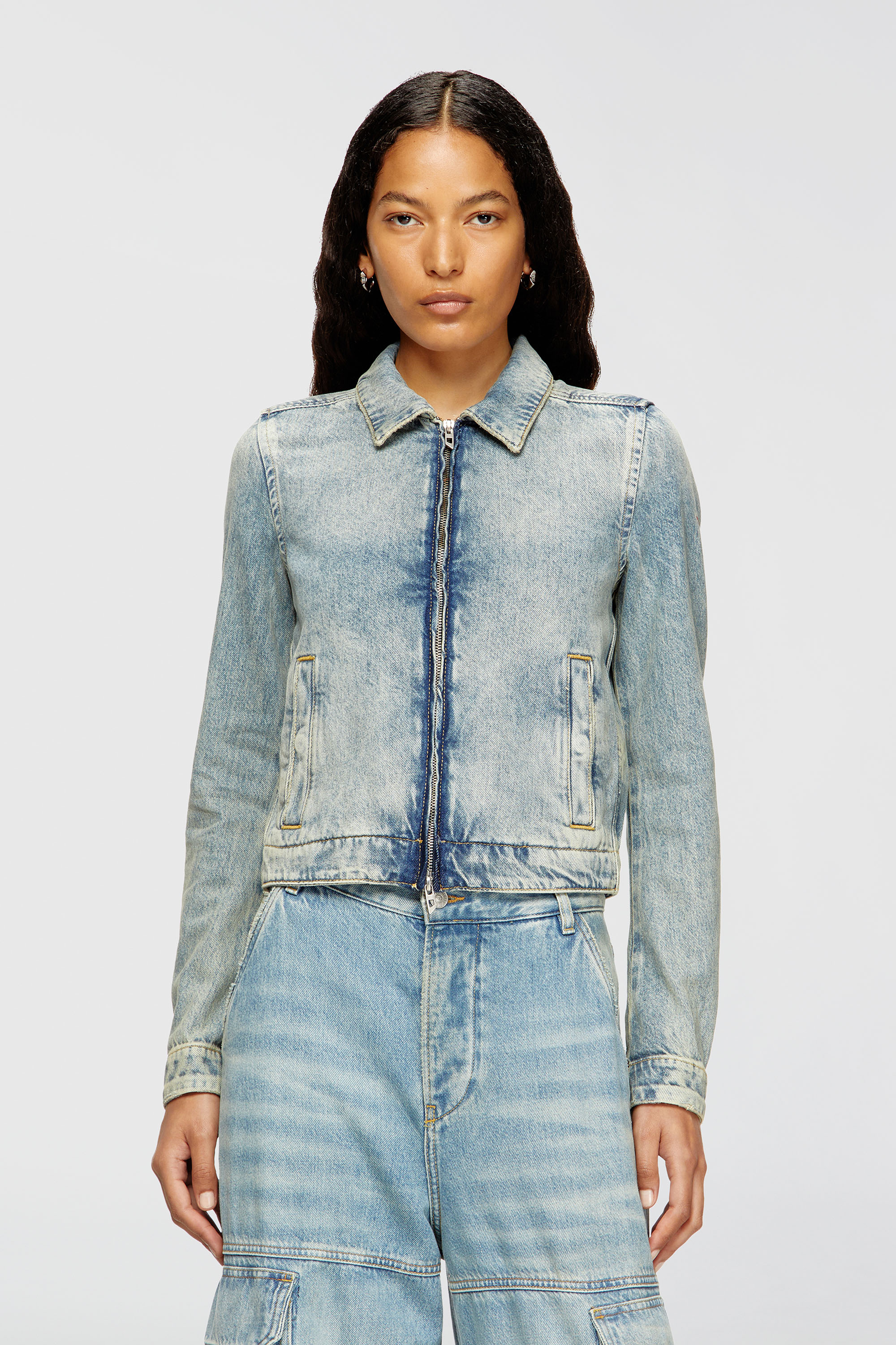Diesel - DE-CORB, Woman's Jacket in dirt-effect fluid denim in Light Blue - 3