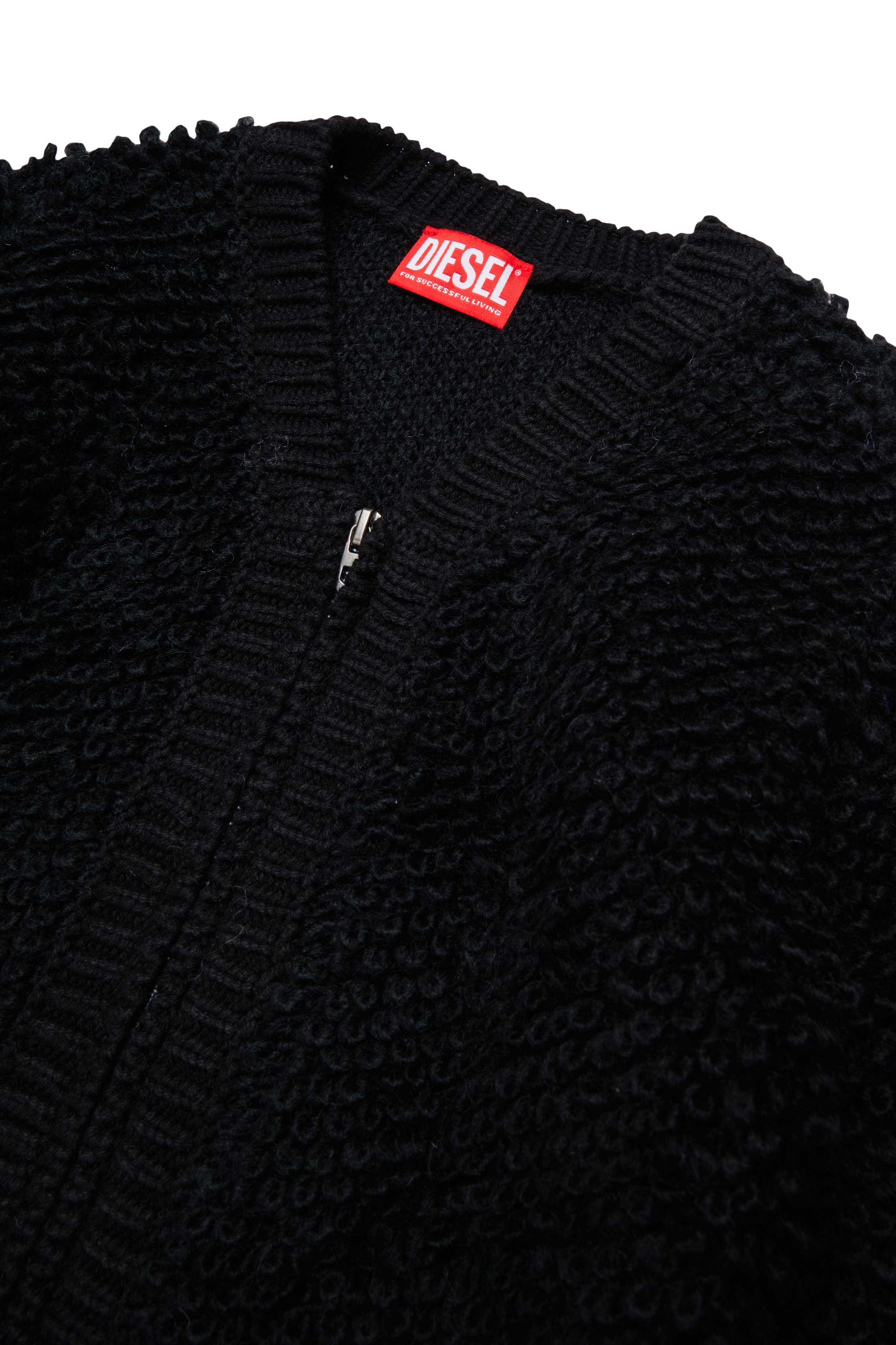 Diesel - KRIM, Woman's Zip cardigan in textured boucl&eacute;  knit in Black - 3