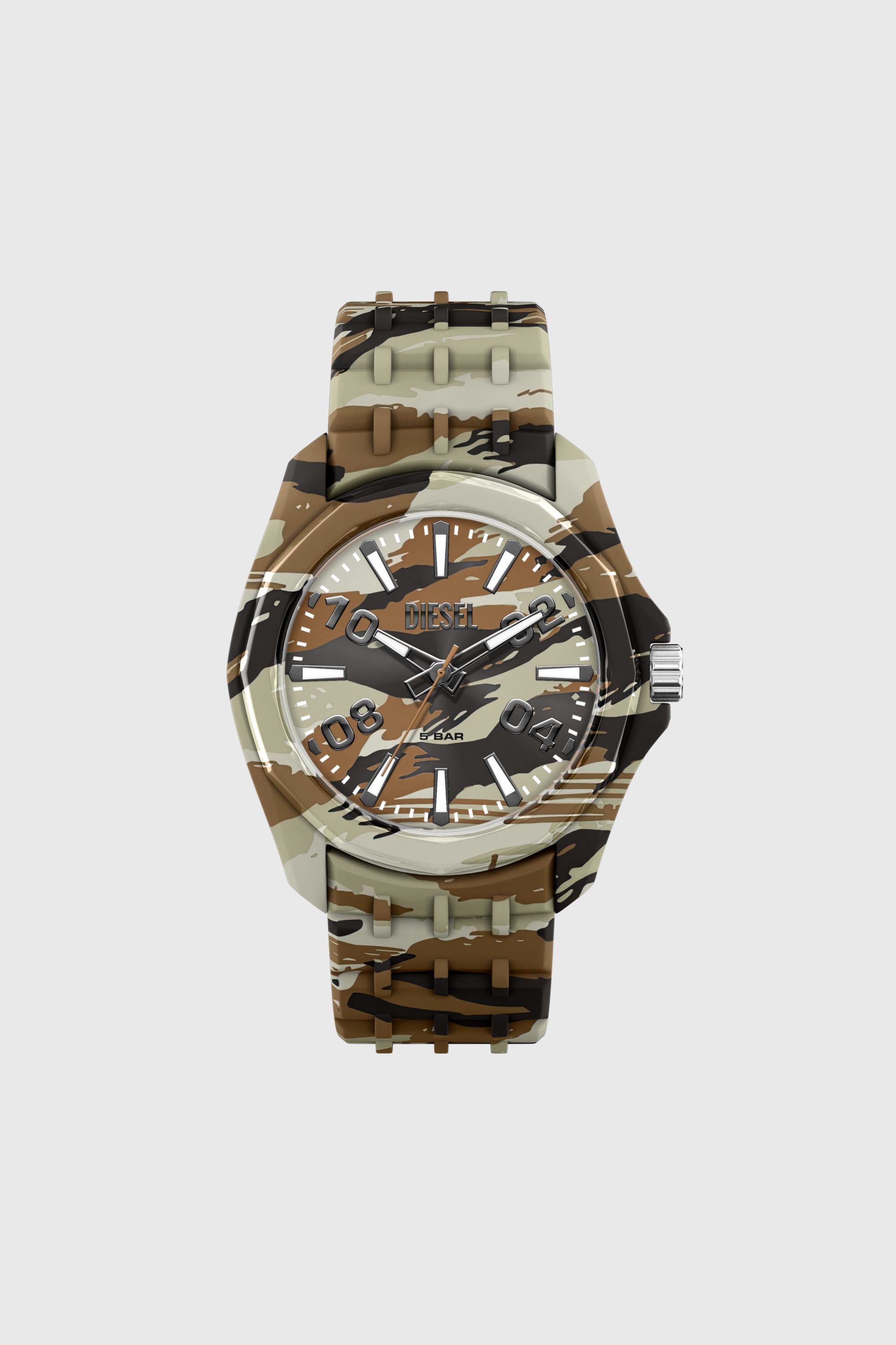 Diesel - DZ2242 WATCH, Man's Stinger camo silicone watch in Brown/Green - 1