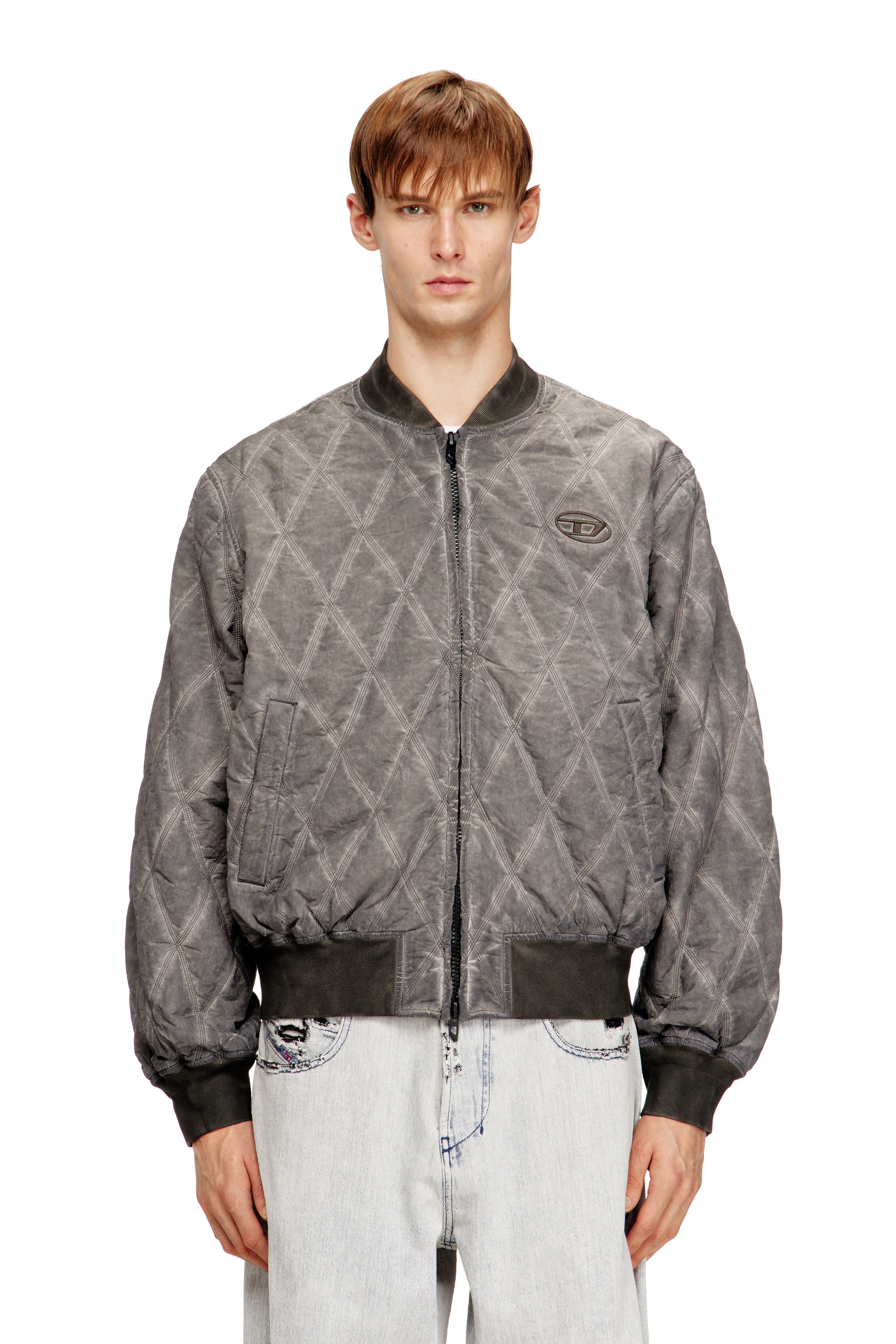 Diesel - J-TYPE-TREAT, Man's Padded argyle-quilted bomber jacket in Grey - 3