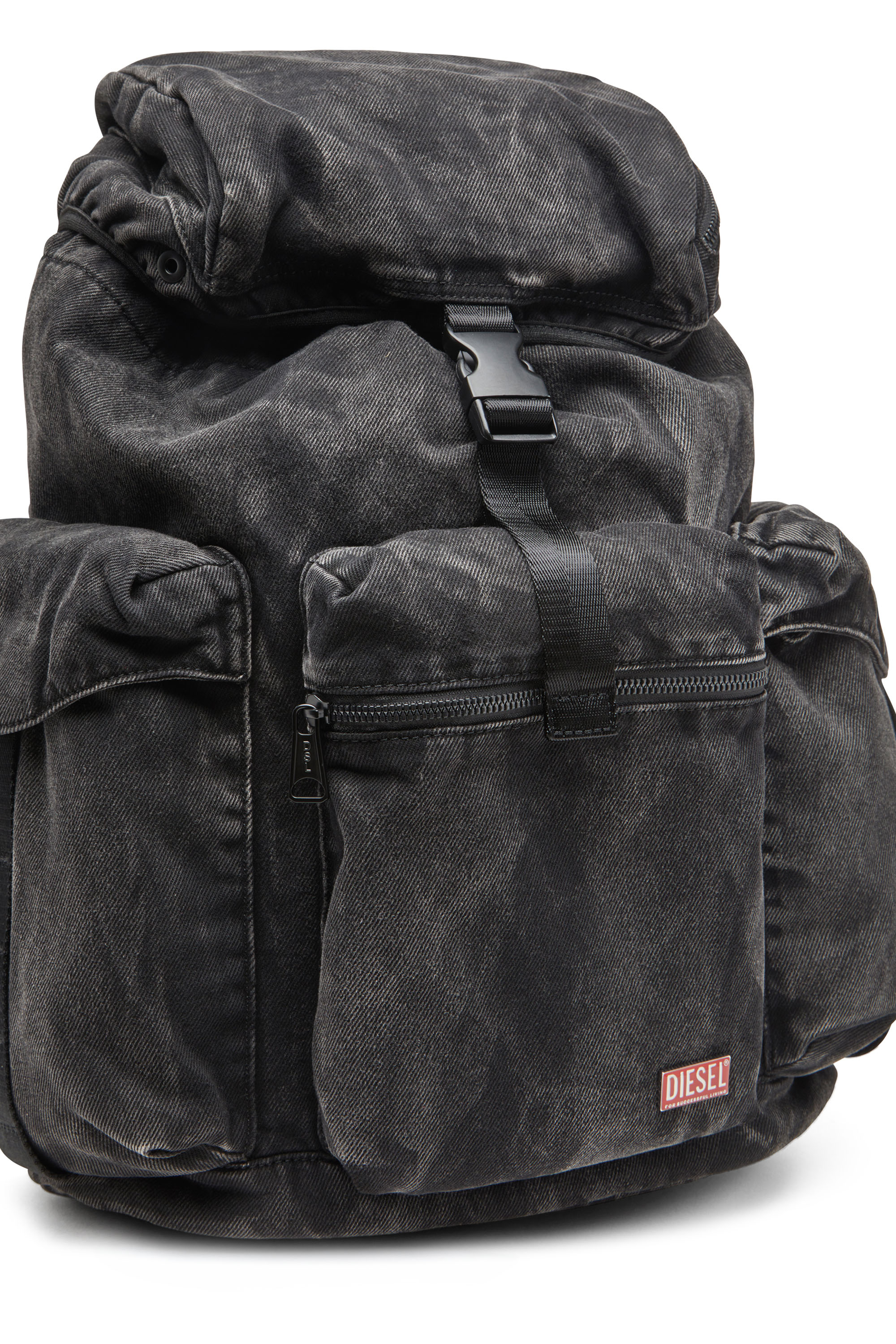 Diesel - UTLT BACKPACK, Man's Utlt Backpack-Utility backpack in cloudy-effect denim in Black - 6