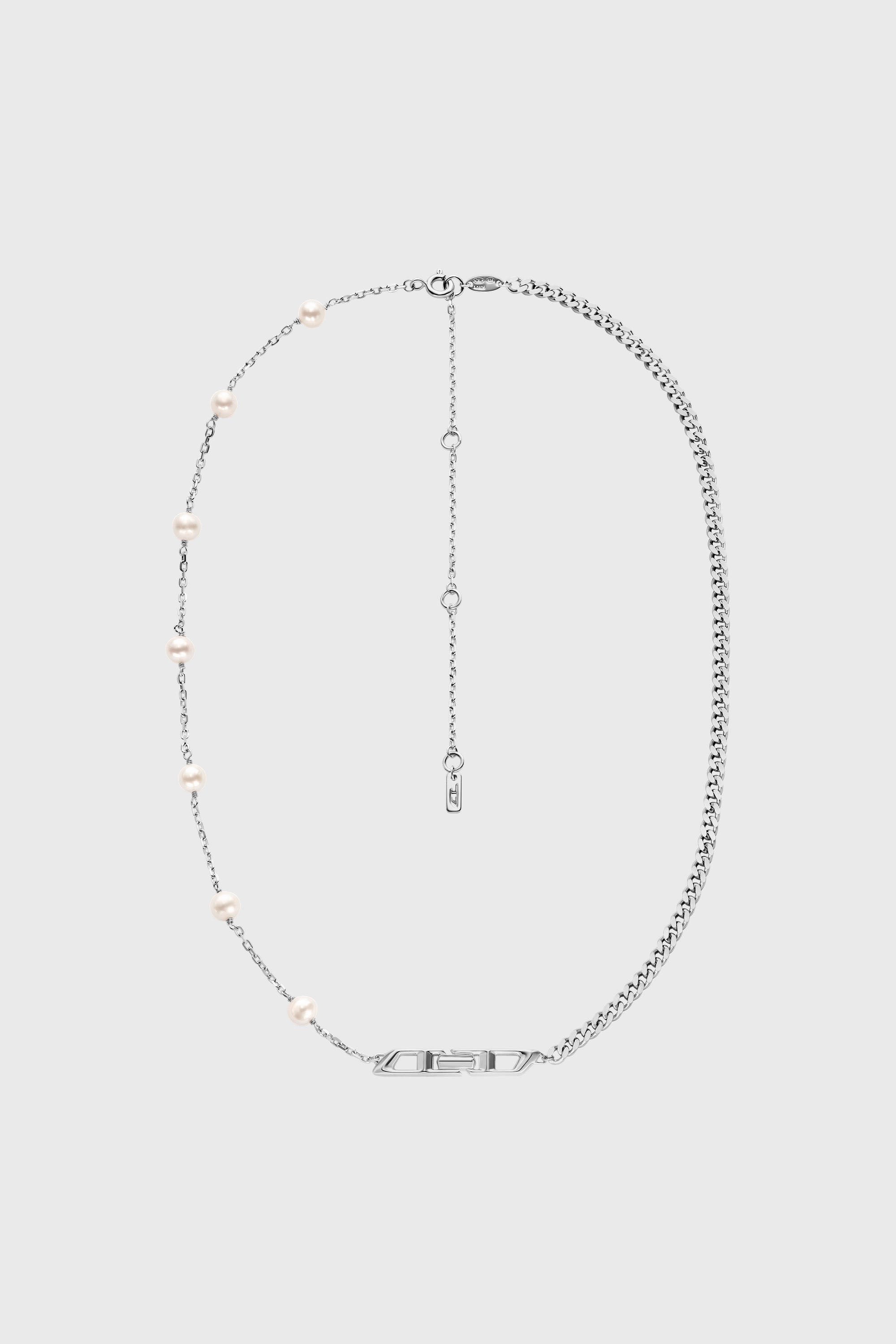 Diesel - DL1373040, Unisex's Sterling silver and pearl chain necklace in Silver - 1