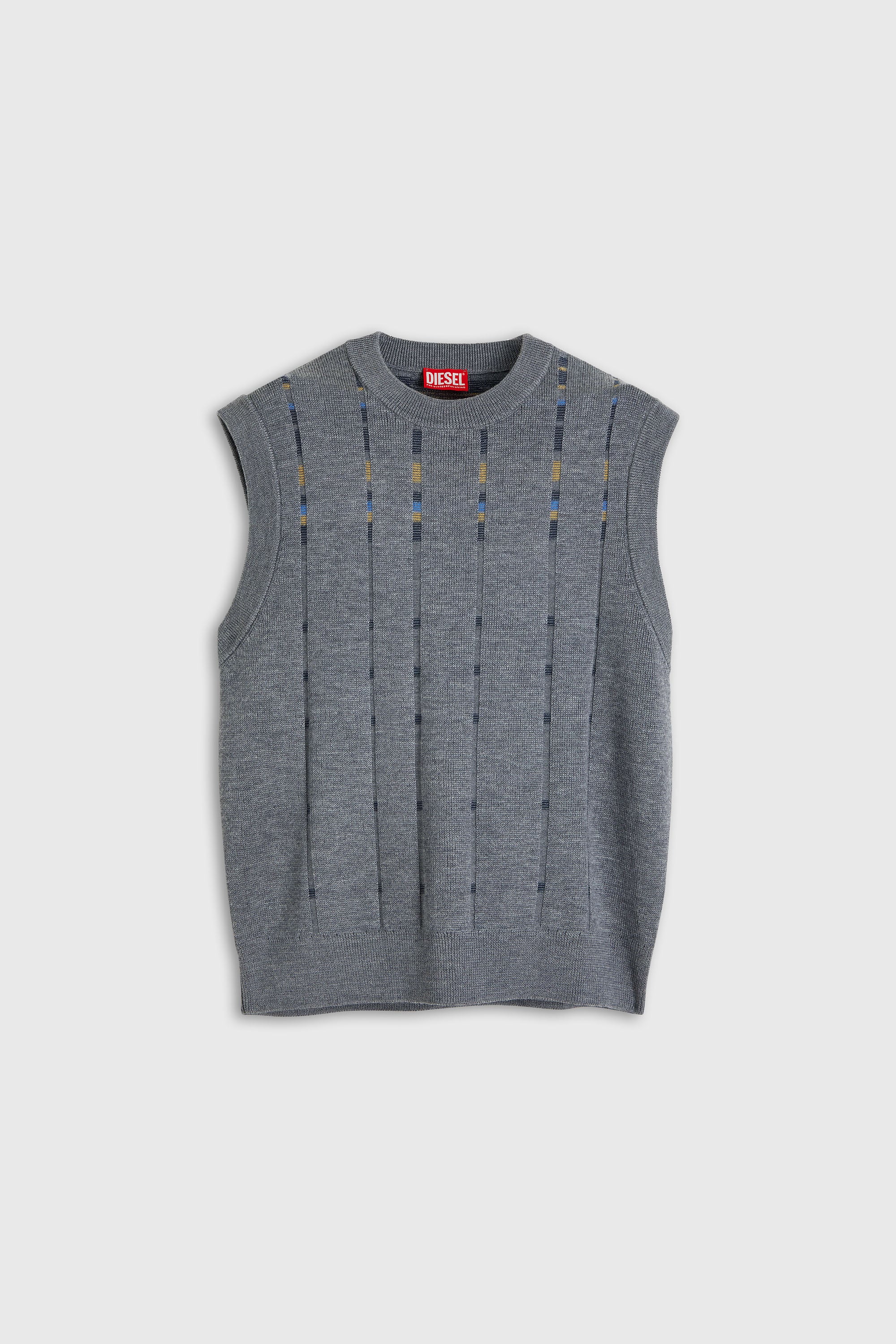 Diesel - K-ROERI, Man's Wool vest with check effect in Grey - 2