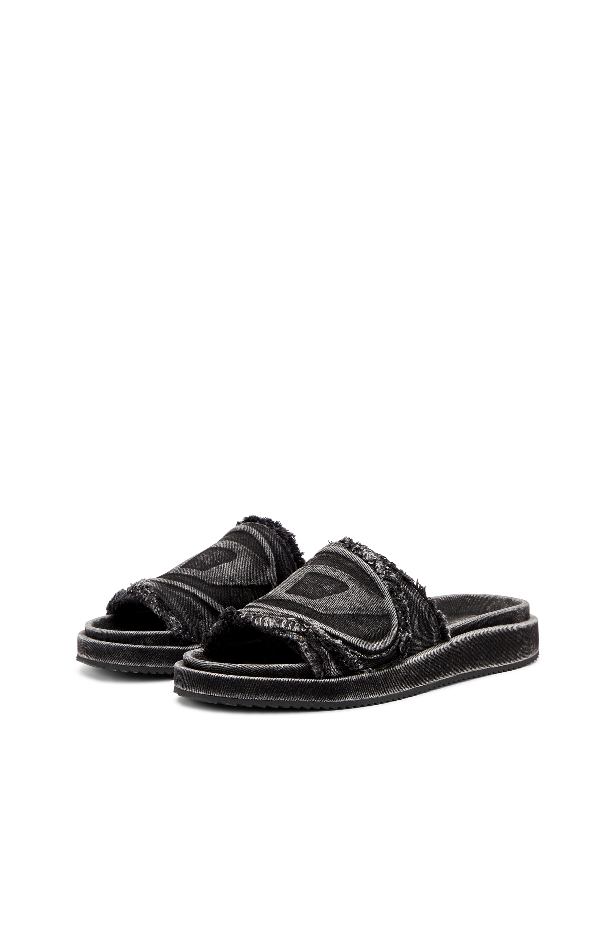 SA-SLIDE D OVAL, Black Diesel - SA-SLIDE D OVAL, Unisex's Sa-Slide D-Distressed denim slides in Black - 8