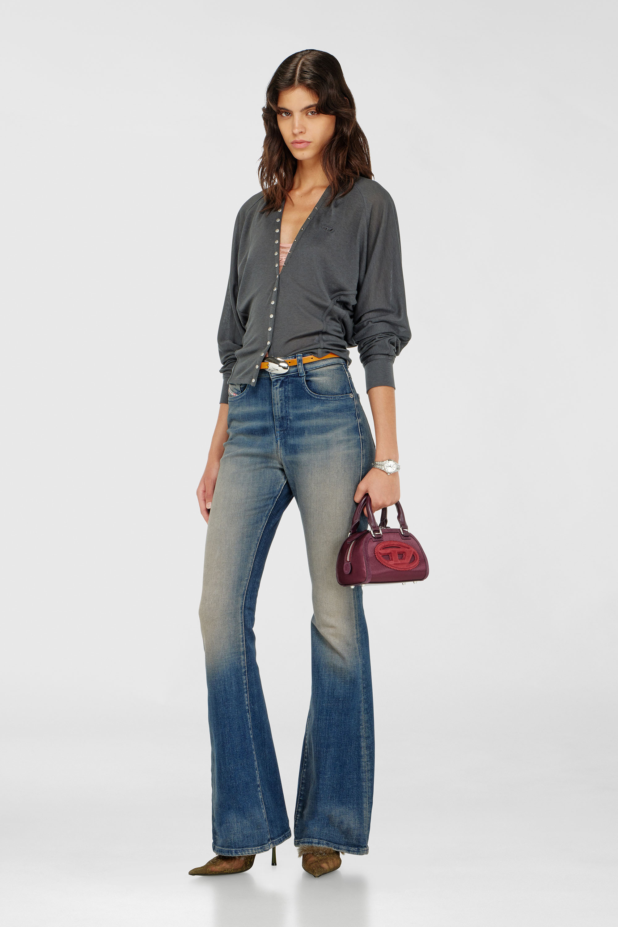 Diesel - 1DR DOME CROSSBODY, Woman's 1DR Dome - Small bowling bag in satin and suede in Burgundy - 2