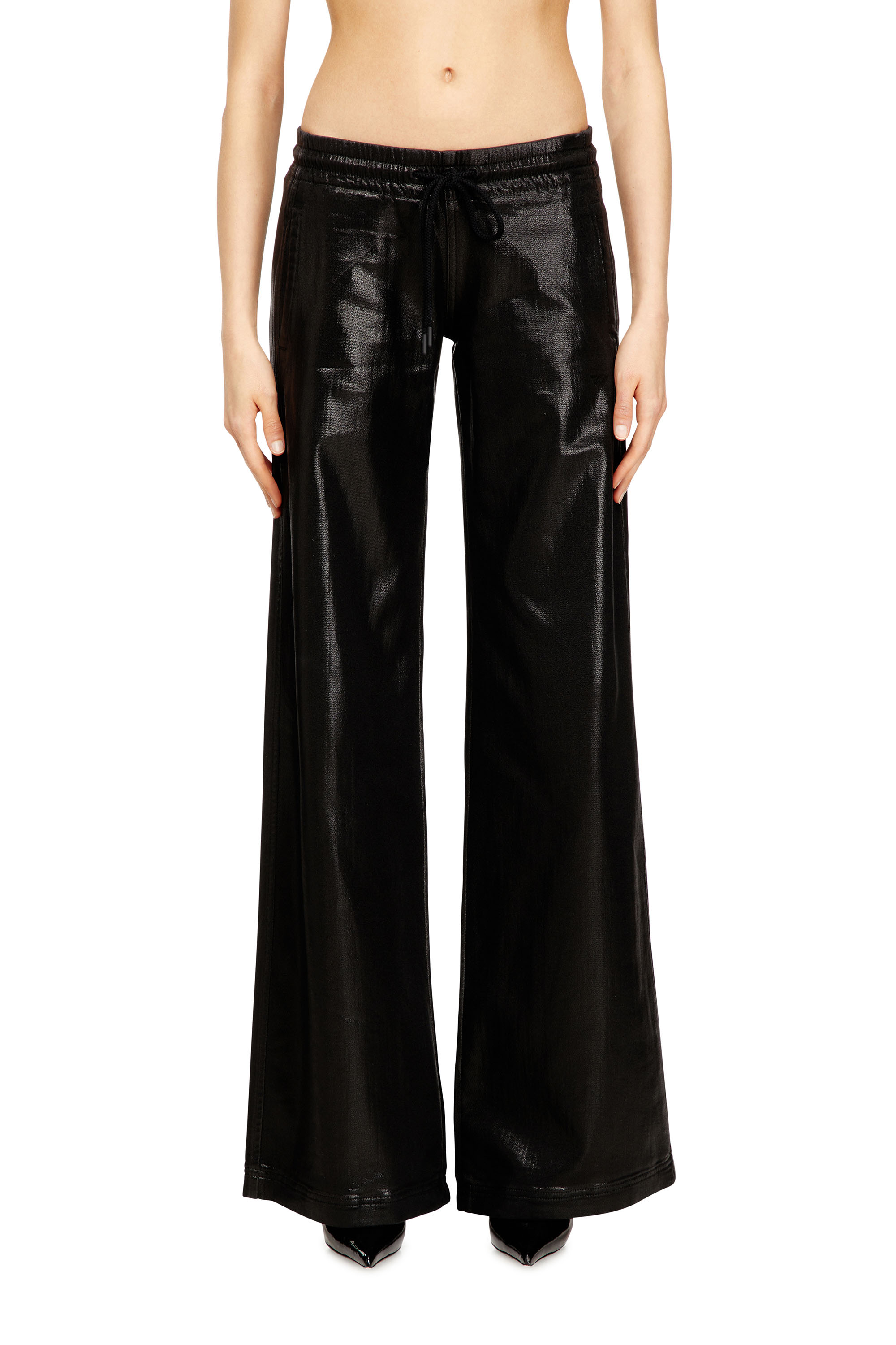 Diesel - P-LAIN, Woman's Five pocket pants in coated fabric in Black - 1