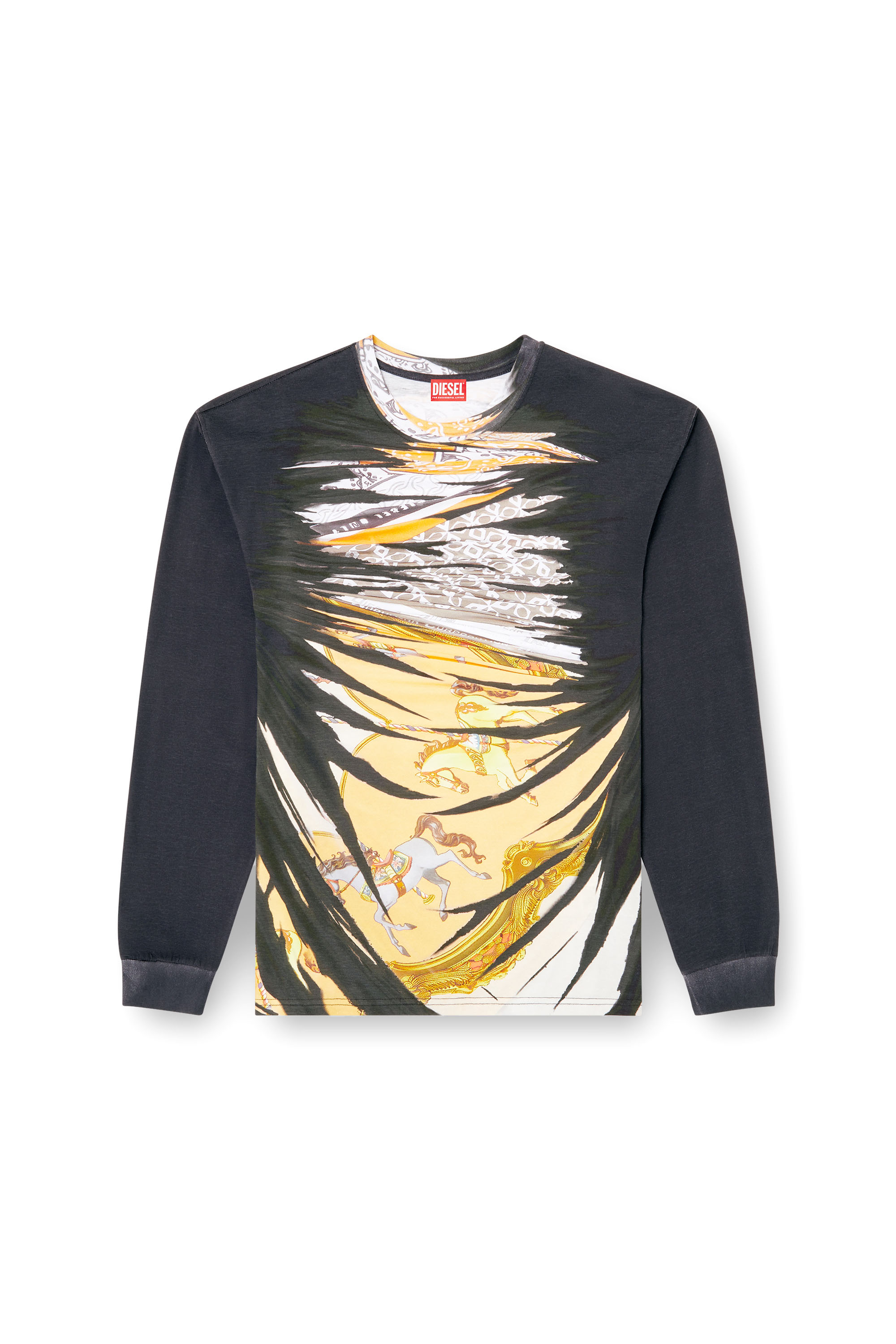 Diesel - T-BOXT-LS-R2, Man's Long-sleeve T-shirt with bandana print in Black/Yellow - 3