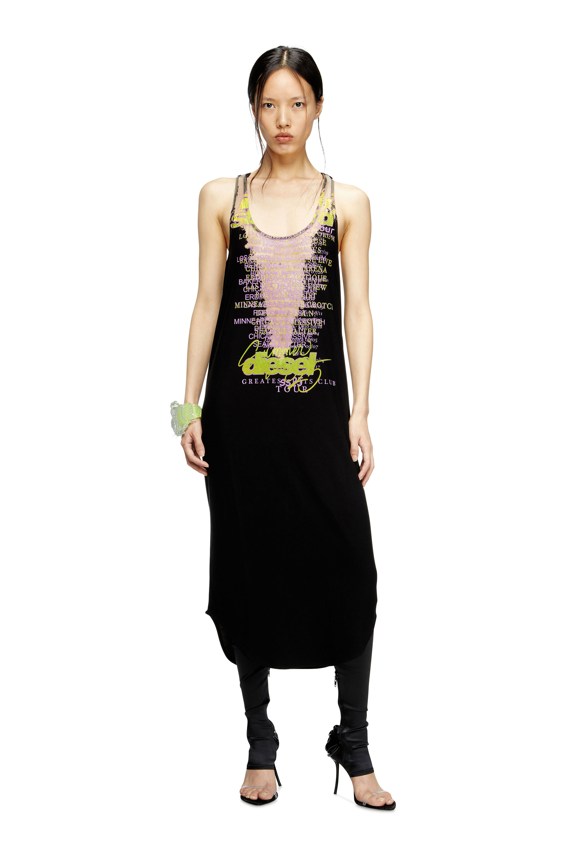 D-SHANY-LONG, Black Diesel - D-SHANY-LONG, Woman's Sleeveless tank dress with lyrics print in Black - 1