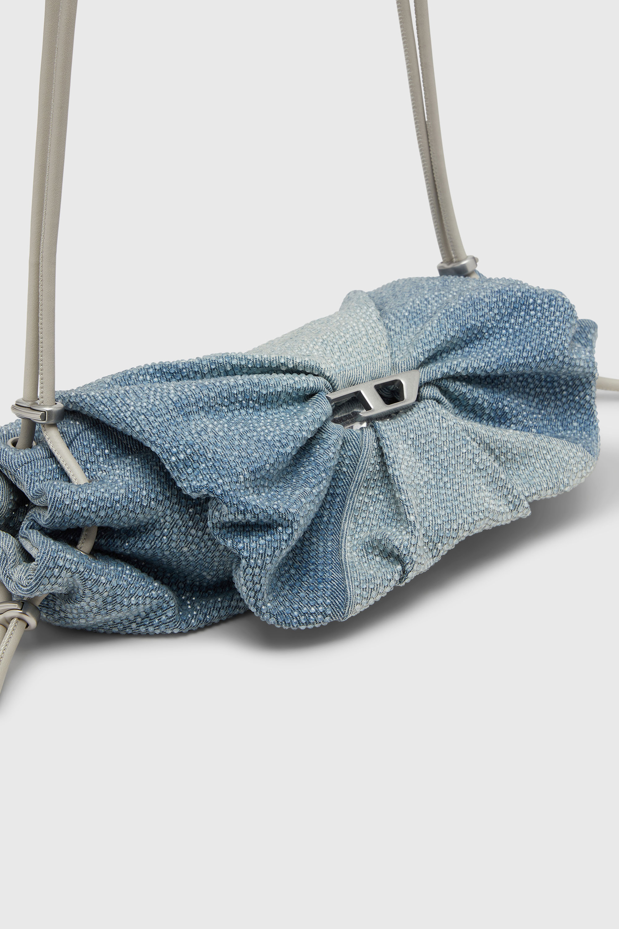 Diesel - SCRUNCH-D SHOULDER S, Woman's Scrunch-D - Shoulder bag in denim with transparent crystals in Blue - 5