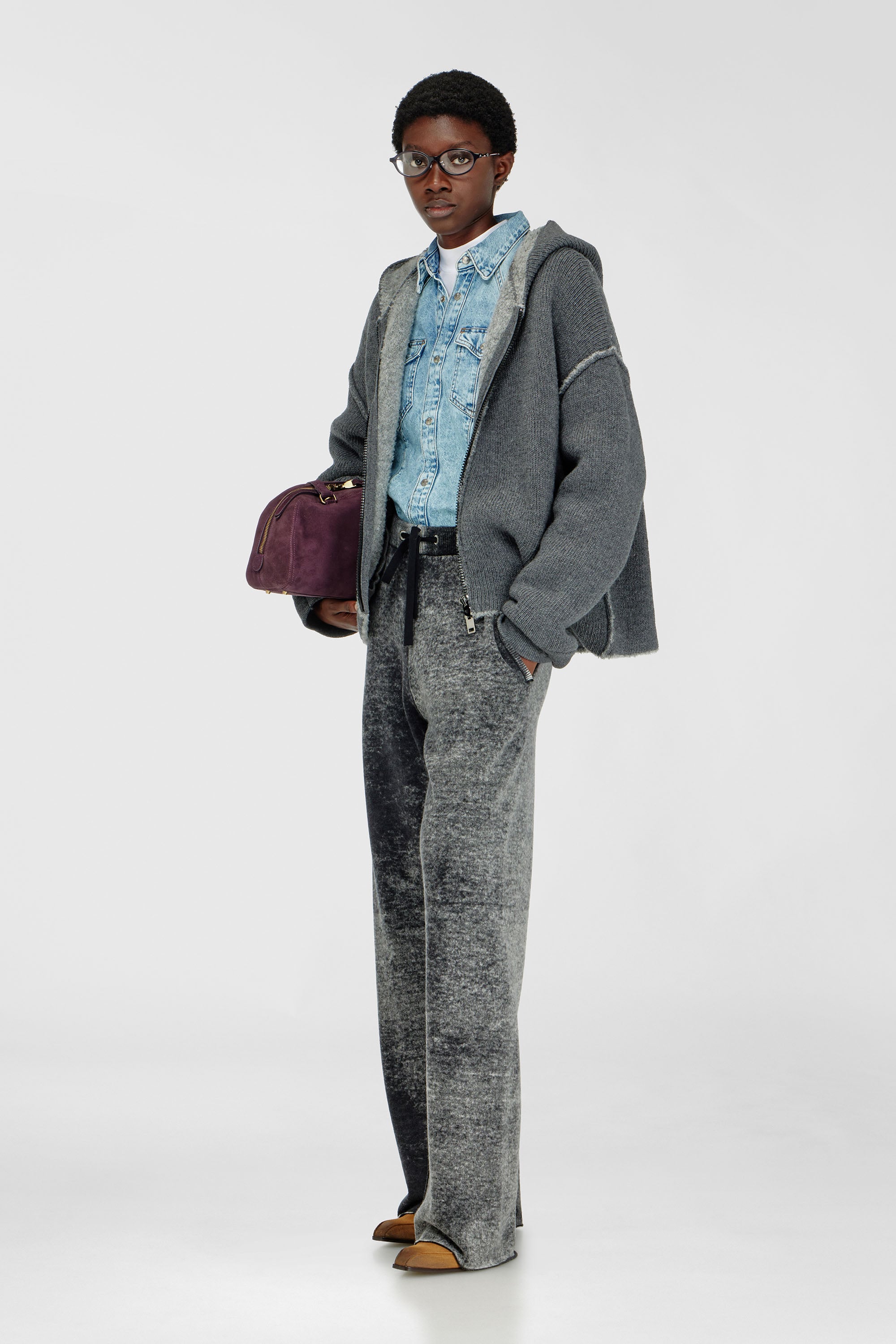 Diesel - M-HONORINE, Woman's Reverse-print knitted wool track pants in Dark grey - 1