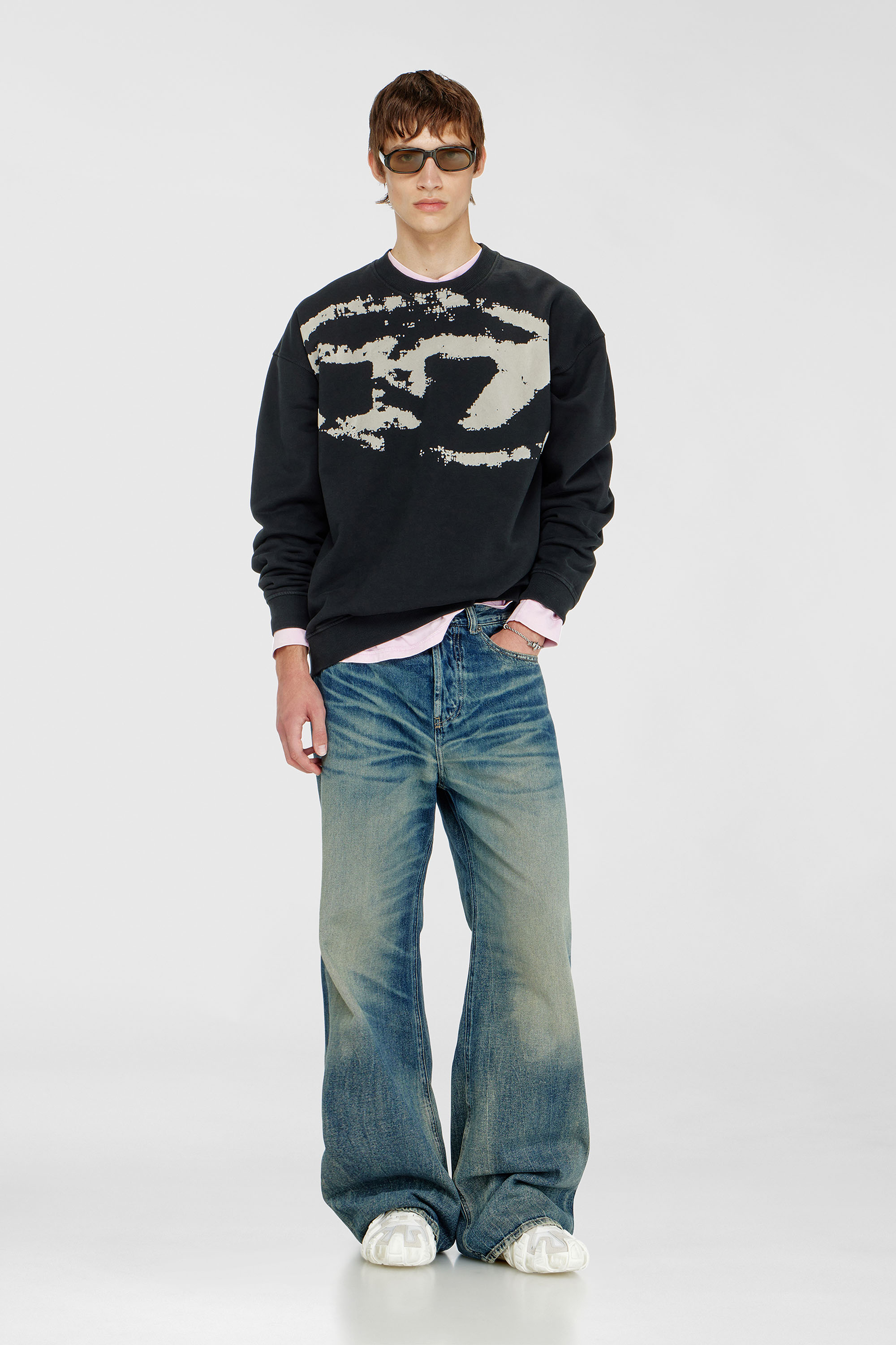Diesel - S-BOXT-N5, Man's Cotton sweatshirt with flocked Oval D in Black - 1