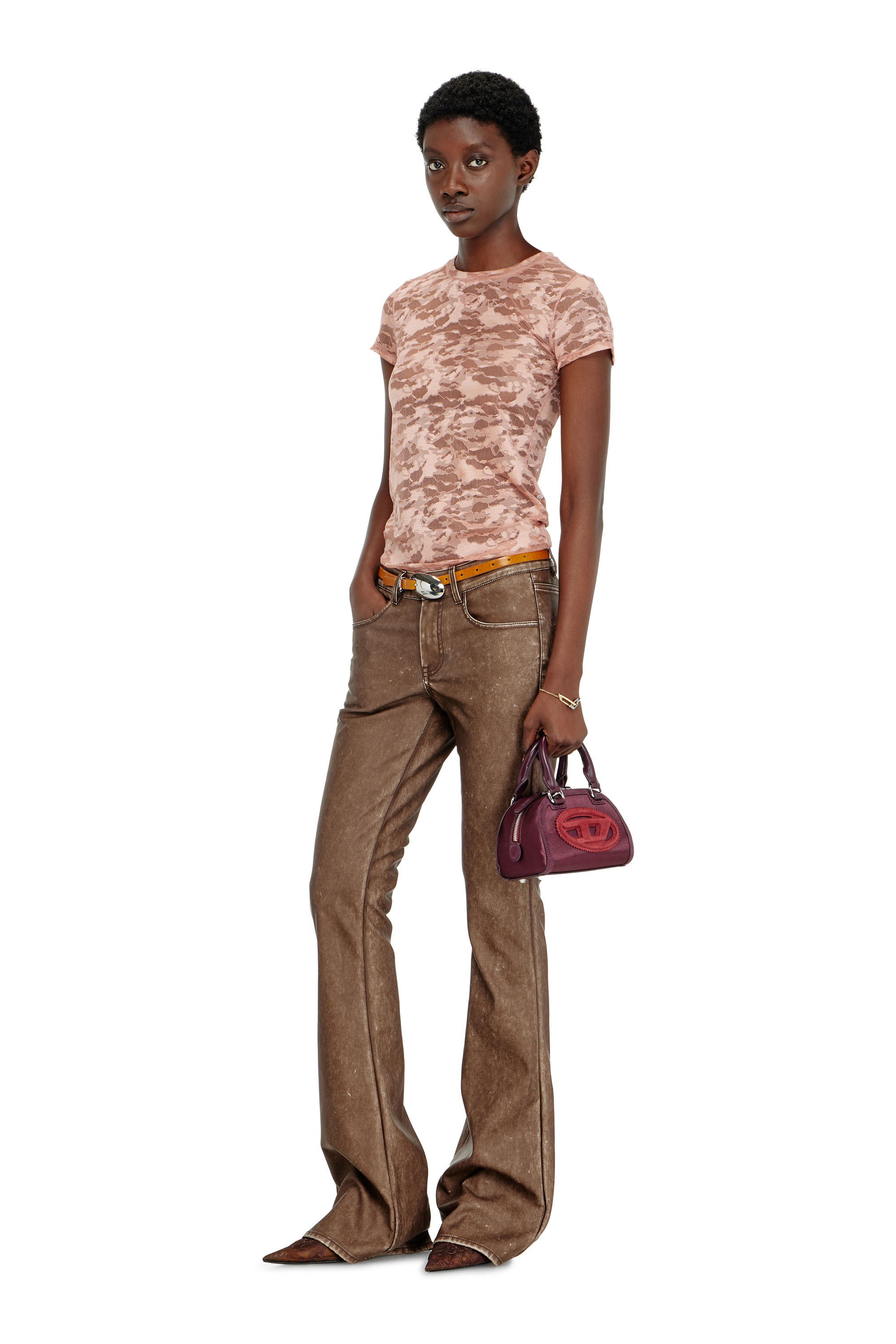 Diesel - KASIA-UTLT, Woman's Camo lace T-shirt in Nude - 4