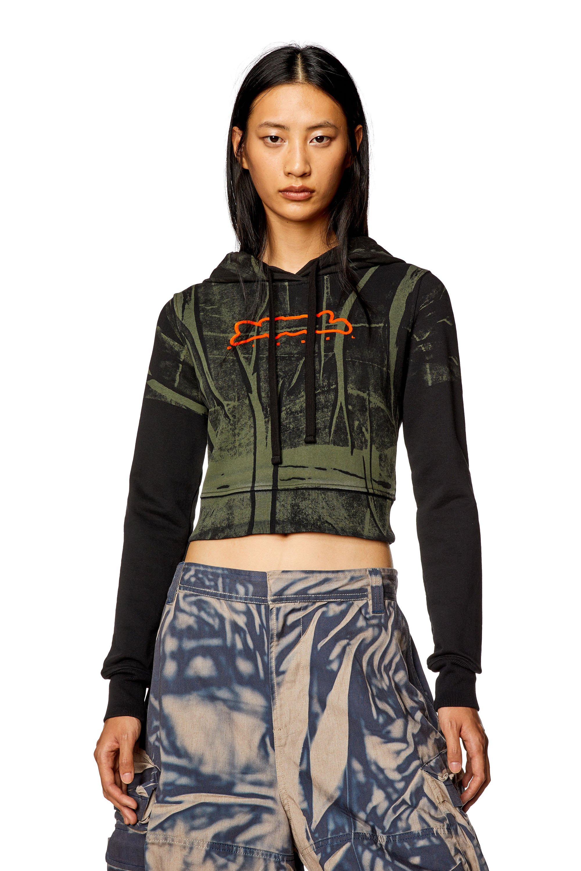 Diesel - F-SLIMMY-HOOD, Woman T-shirt with crease-effect print in Multicolor - Image 1