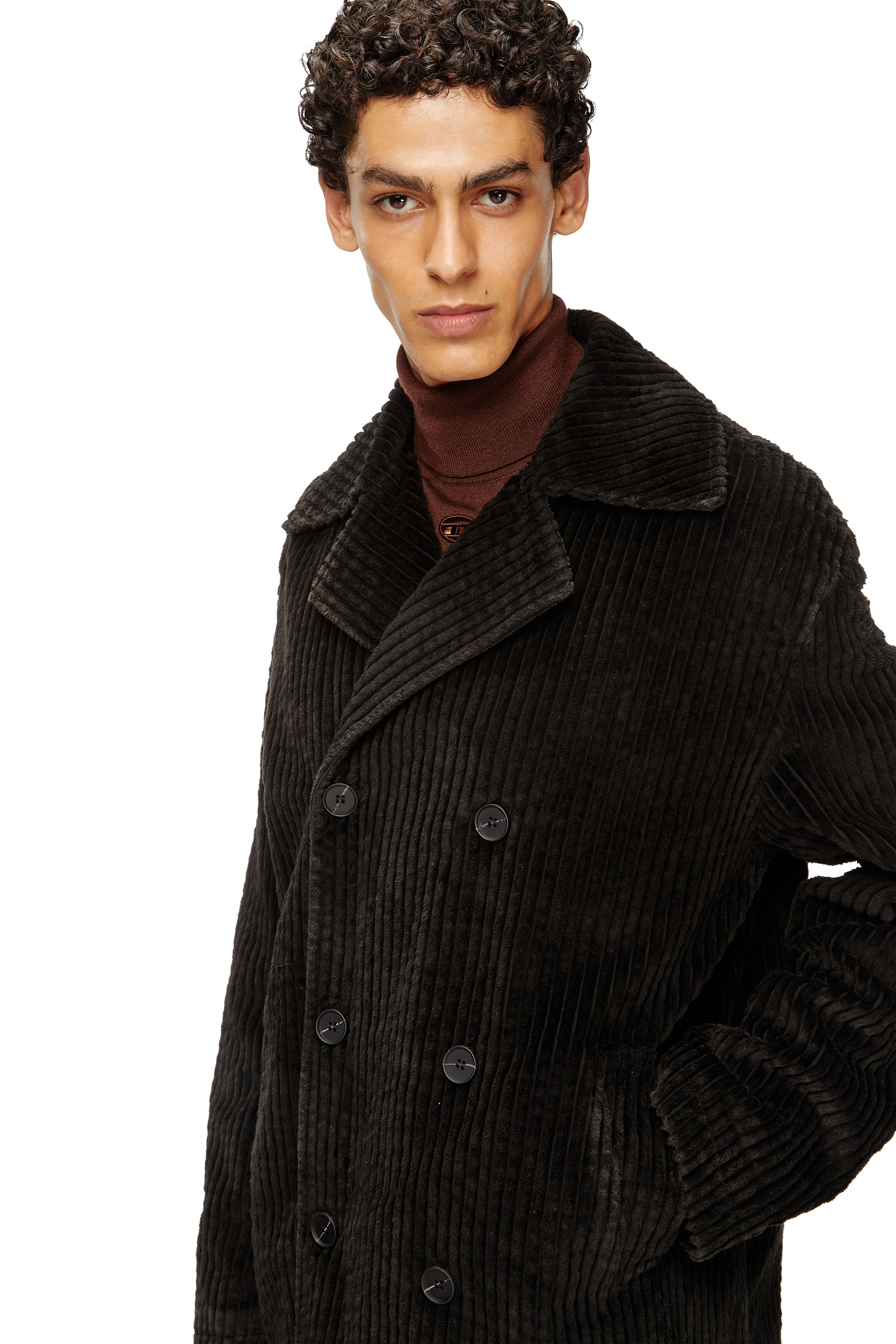 Diesel - W-OTIS, Man's Pea coat in treated corduroy in Brown - 5